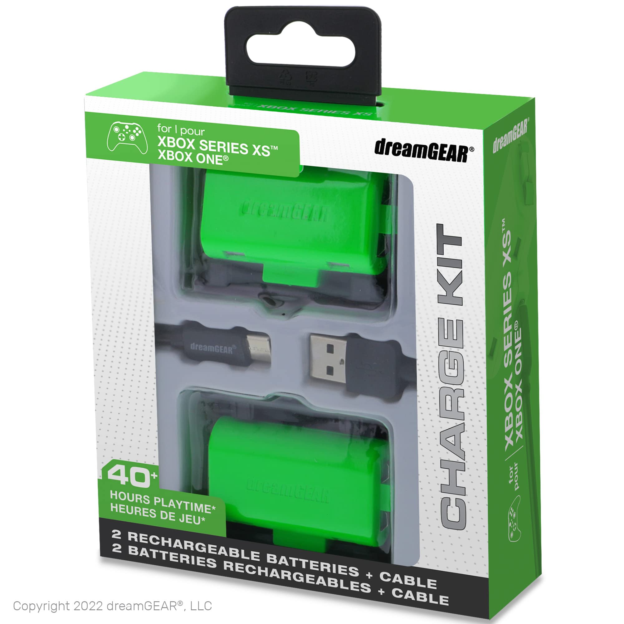 dreamGEAR Charge Kit: Xbox Battery Pack Rechargeable: Includes Two 1100mAh Rechargeable Batteries for Series X, 10ft Cable, 40 H