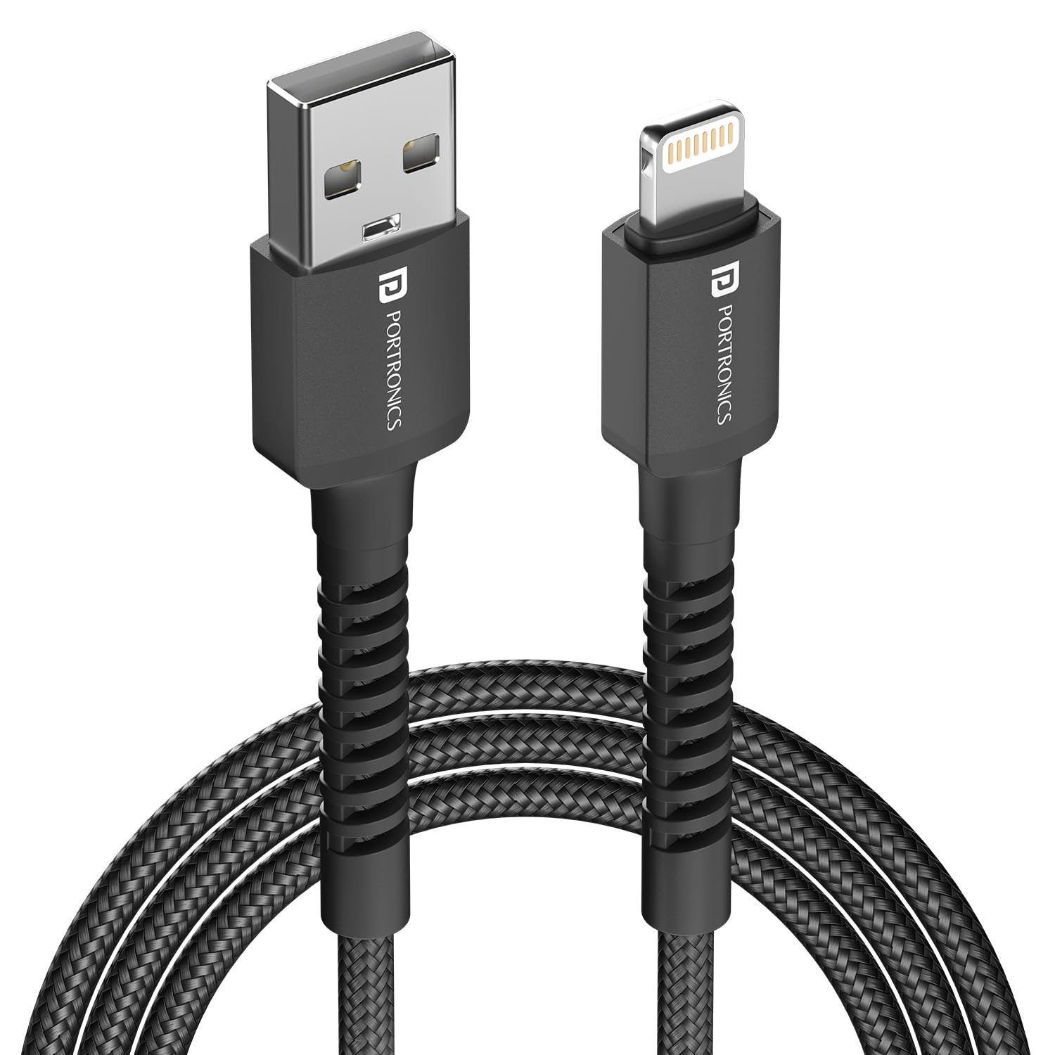 Portronics Konnect X 3A Unbreakable Nylon Braided USB to 8 Pin Fast Charging Cable 2M Long, Supports All 8 Pin & Lightning Devic