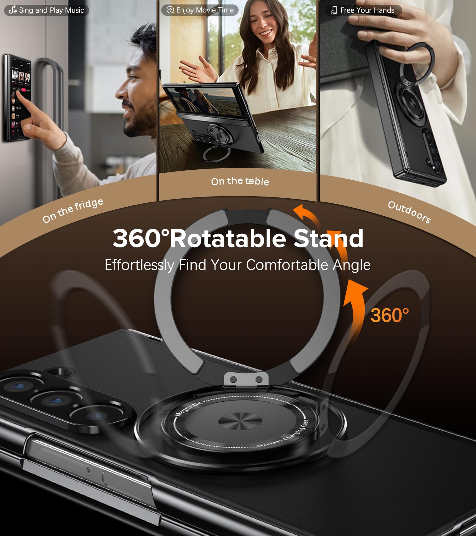 Fiyer For Samsung Galaxy Z Fold 6 Case With Screen Protector, Hinge Protection Phone Case For Z Fold 6, With Mag-Safe, 360 Rotat