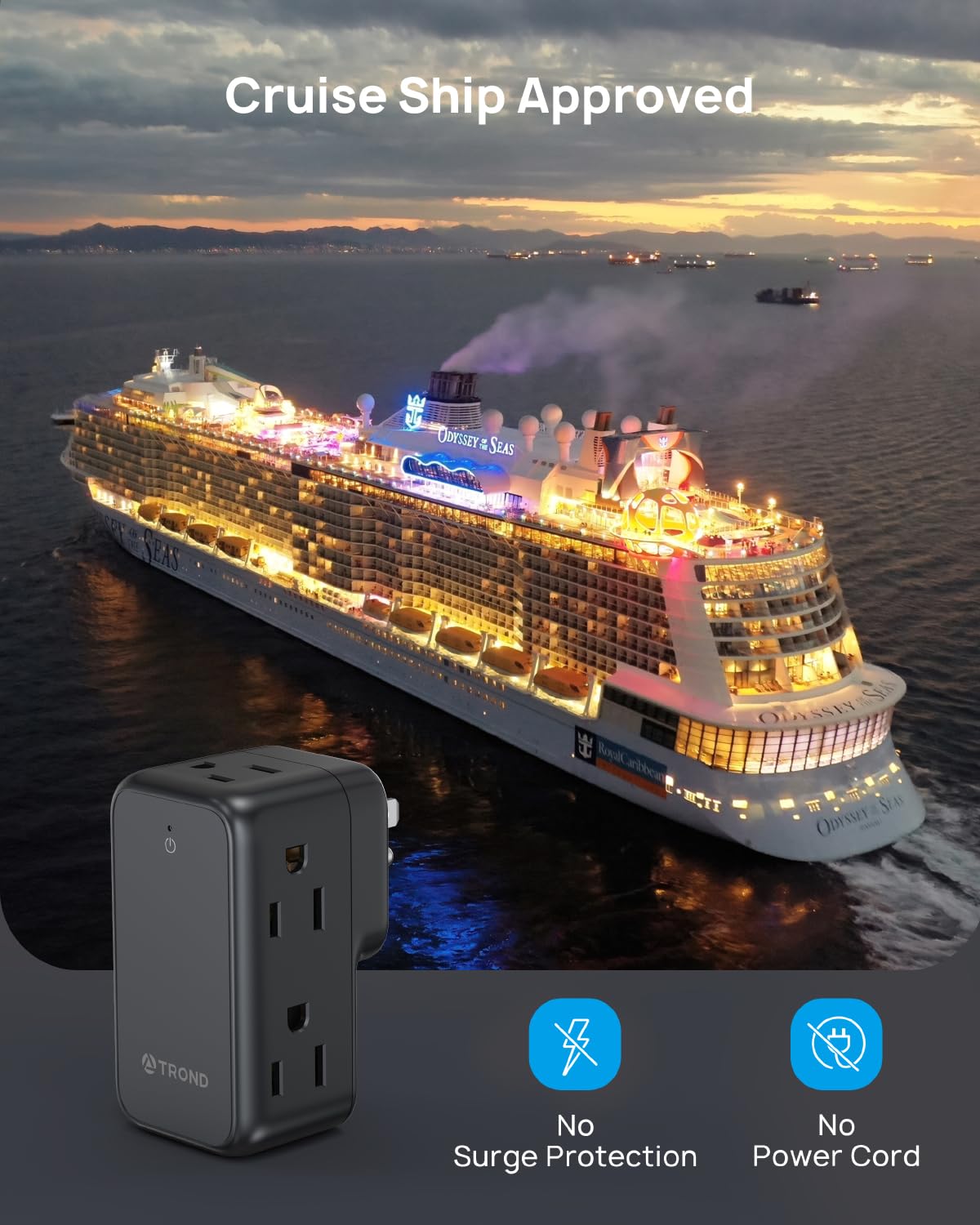 Trond Outlet Adapter With 360 Rotating Plug, 6 Ac Outlet Extender, Turn One Into Multiple Sideways Plug Splitter, Black Wall Pow