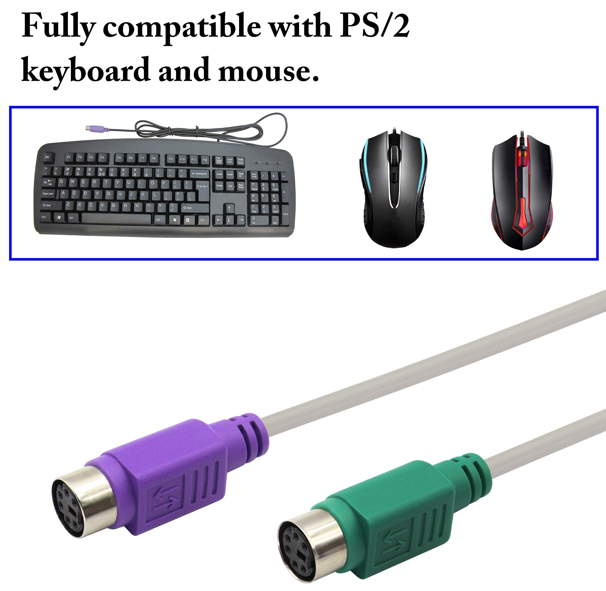 Zdycgtime 12Inch White Ps/2 To Usb Adapter Keyboard Mouse Converter Cable,Usb Male To Dual Ps2 Female Y Splitter Cable,Support W