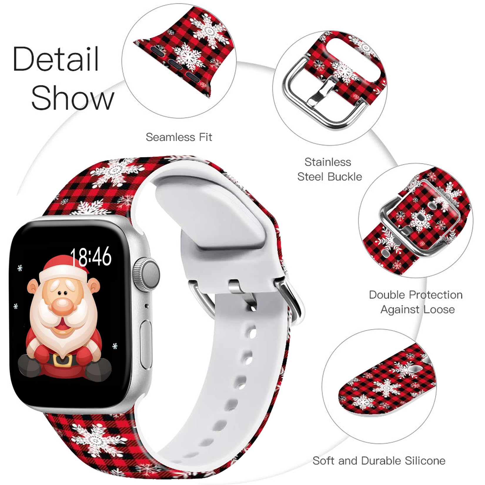 Ftfcase Holidays Christmas Watch Band Compatible With Apple Watch 41Mm 40Mm 38Mm, Soft Silicone Red Plaid Snowflake Sport Strap