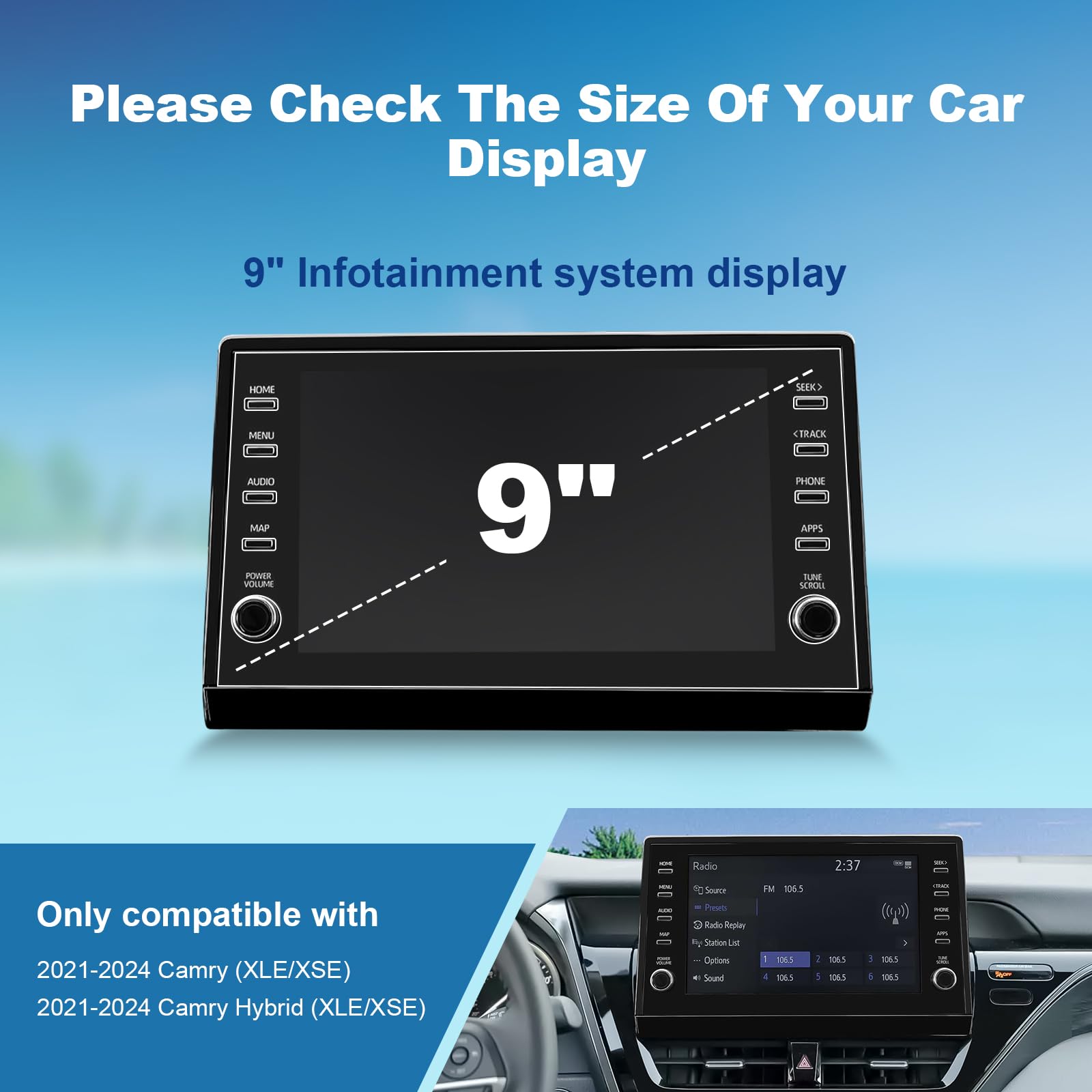 Coleya (2Pack) 2021 2022 2023 2024 Camry Screen Protector For Toyota Camry (Xle/Xse/Le/Se/Trd) 9 Inch Touch Screen, 2023 2024 Ca