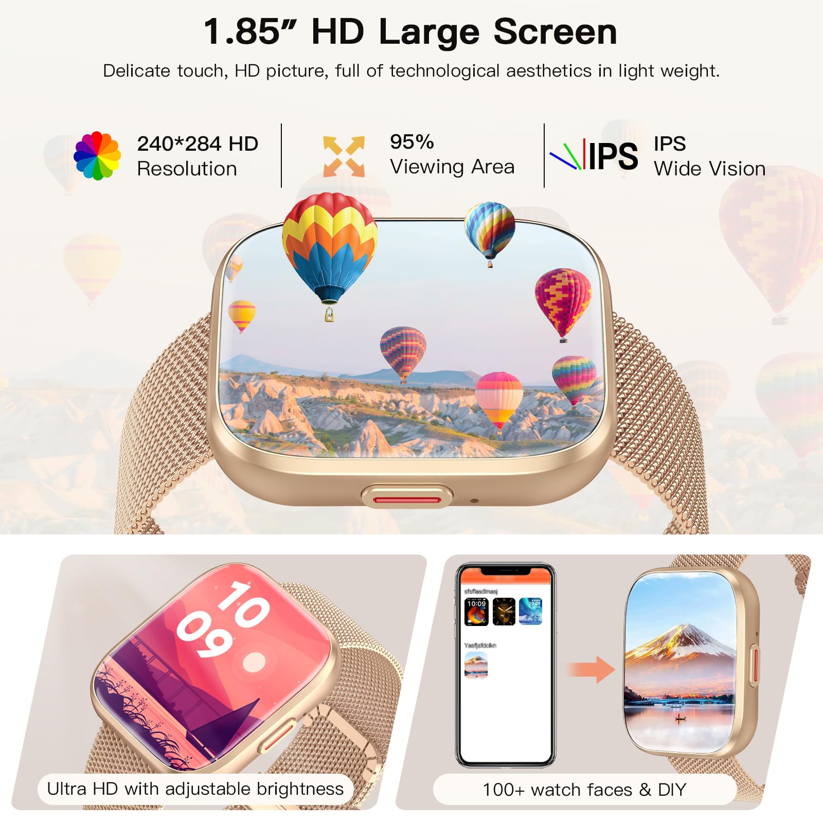 Paukila Smart Watches For Women, 1.85 '' Fitness Watch Answer/Make Calls, Fitness Tracker With Pedometer/Calories, 24/7Heart Rat