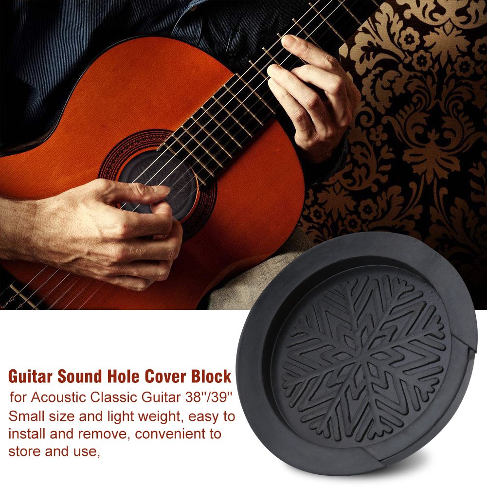 Guitar Sound Hole Cover, Black Guitar Feedback Eliminator Soft Rubber Guitar Hole Plug Acoustic Feedback Buster Screeching Halt