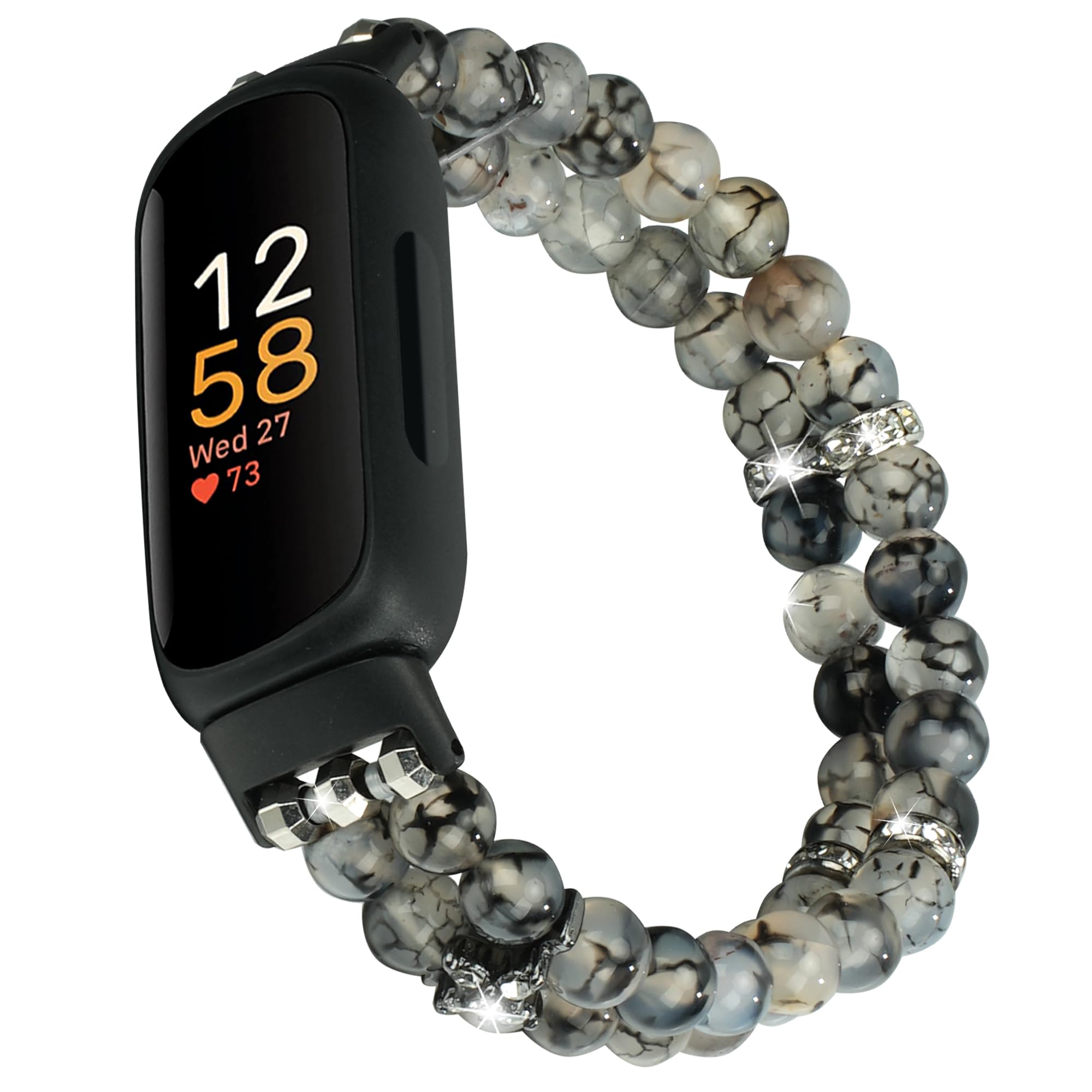 Ilvanya Beaded Bracelet Compatible For Fitbit Inspire 3 For Women,Fashion Handmade Pearl Beads Elastic Stretch Watch Band For Fi