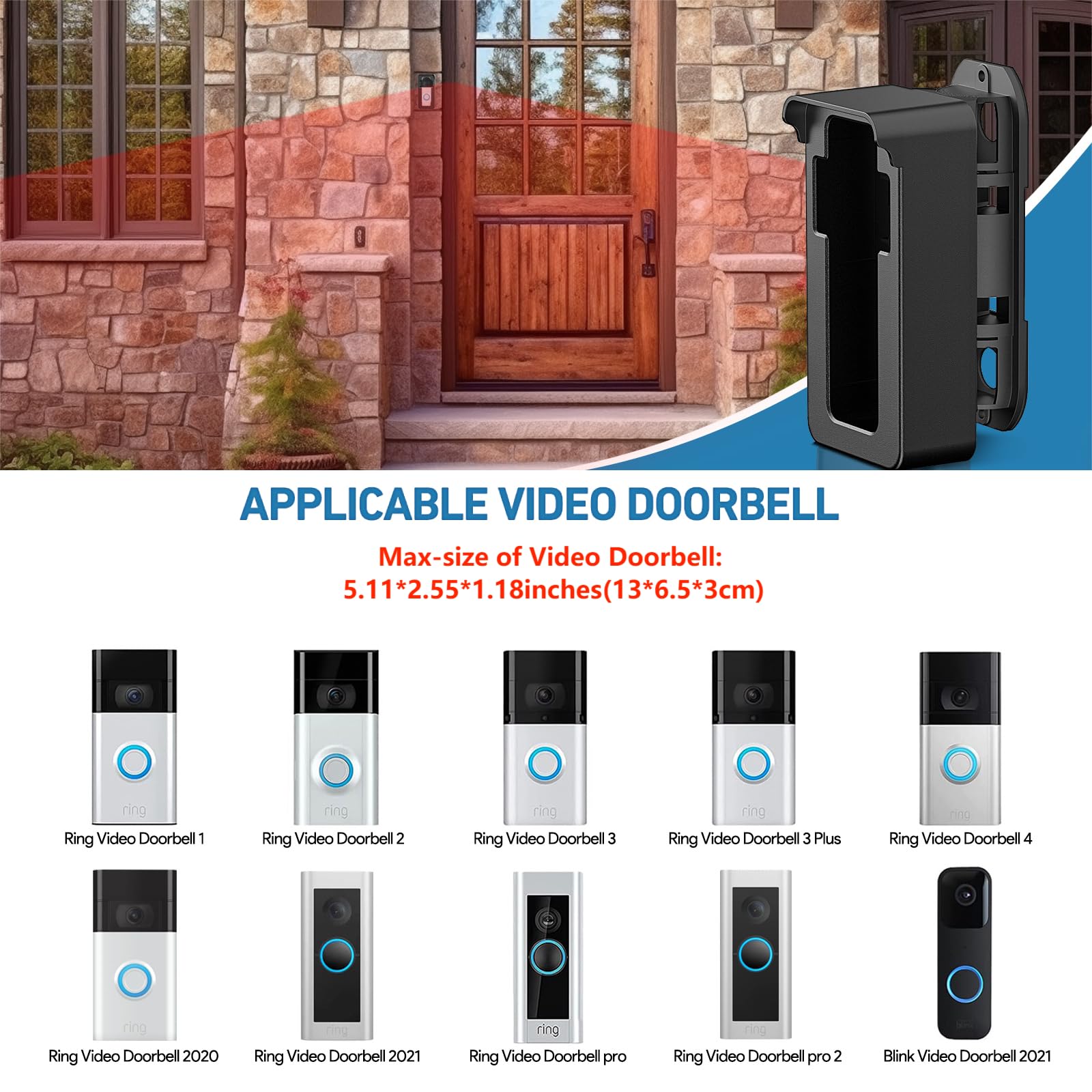 Anti Theft Video Doorbell Angle Mount, 45 To 135 Degree Adjustable Ring Camera Holder Doorbell Door Mount For Apartment, Compati