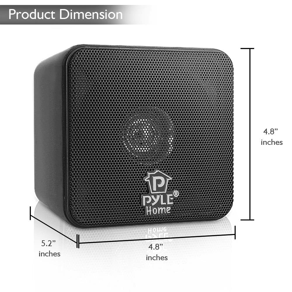 Pyle Home 4    Mini Cube Bookshelf Speakers Paper Cone Driver, 200 Watt Power, 8 Ohm Impedance, Video Shielding, Home Theater Ap