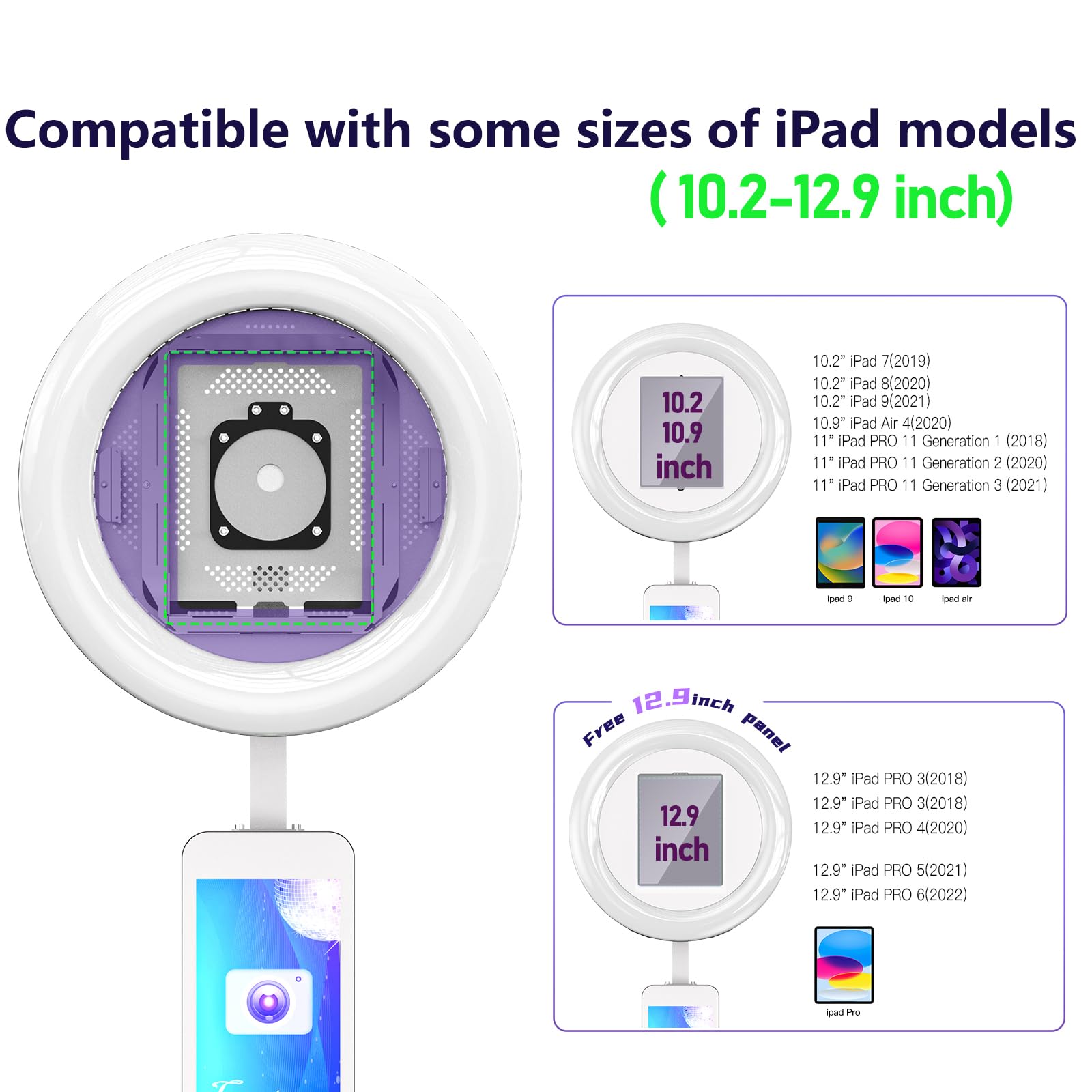 Sioxcfz Portable Photo Booth Shell Stand For Ipad 10.2'' 10.9'' 11'' 12.9 Selfie Digital Photobooth Machine With Software App Co