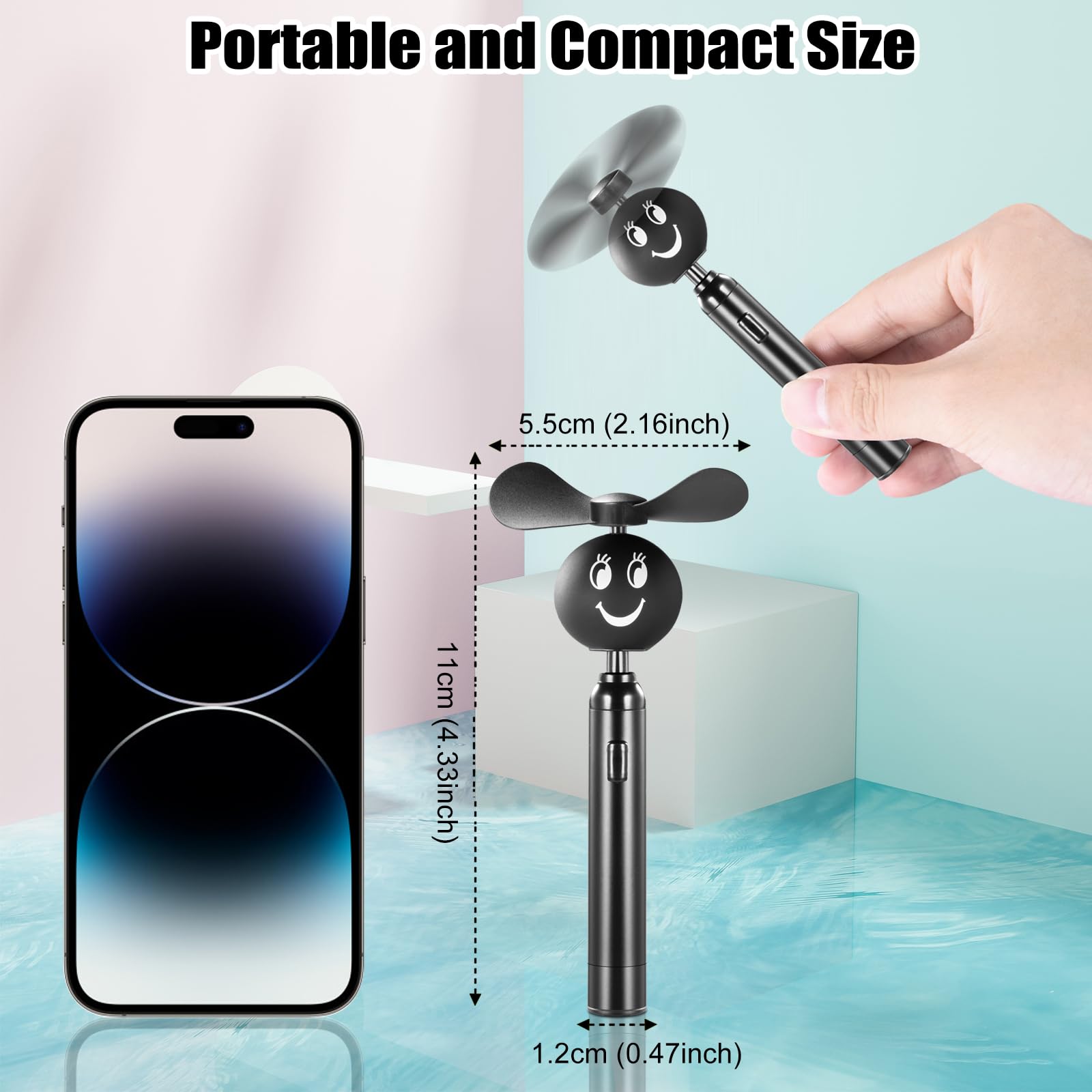 Honiha Handheld Mini Fan, Small Pocket Fan, Mini Portable Fan With Aaa Battery Powered, Personal Fan For Travel Makeup Beach Out