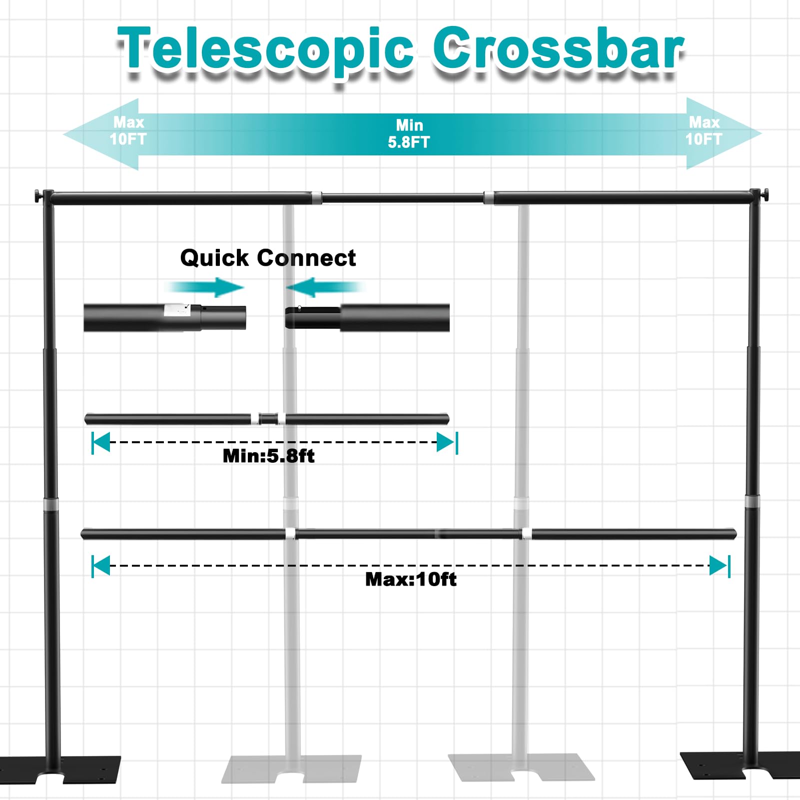 Fotoumgl 10X10Ft Heavy Duty Backdrop Stand, Adjustable Pipe And Drape Stand Kit With Metal Steel Flat Base, Large Extendable Stu