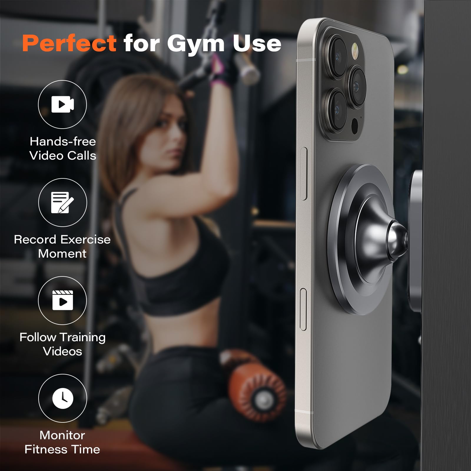 A2C All-Metal Gym Magnetic Phone Holder For Magsafe,High-End Workout Essentials Gift For Men Women,[Dual Magnet] Portable Phone