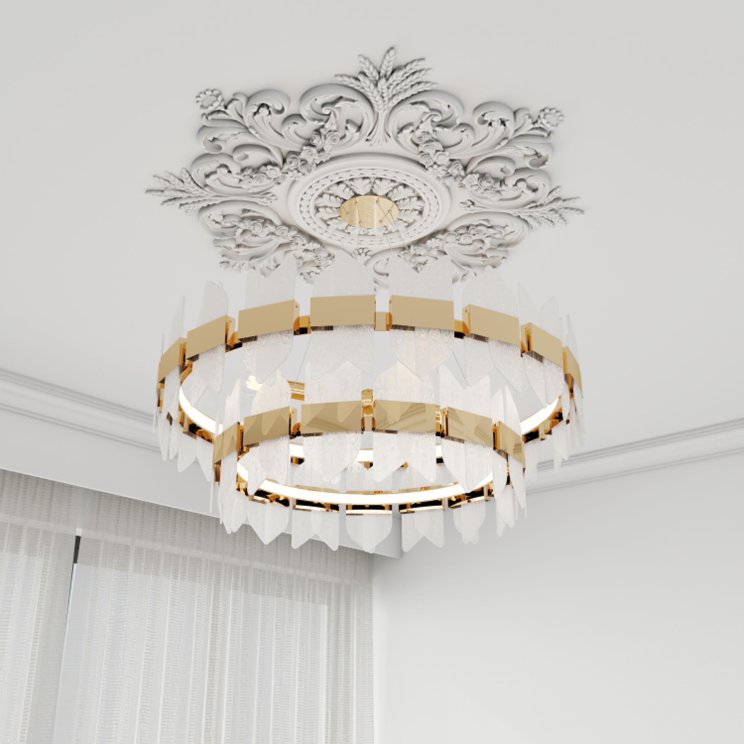 Nuanchu Large Pu Ceiling Medallion Combination Decorative French Style Chandelier Base Ceiling Medallion For Light Fixtures Vict
