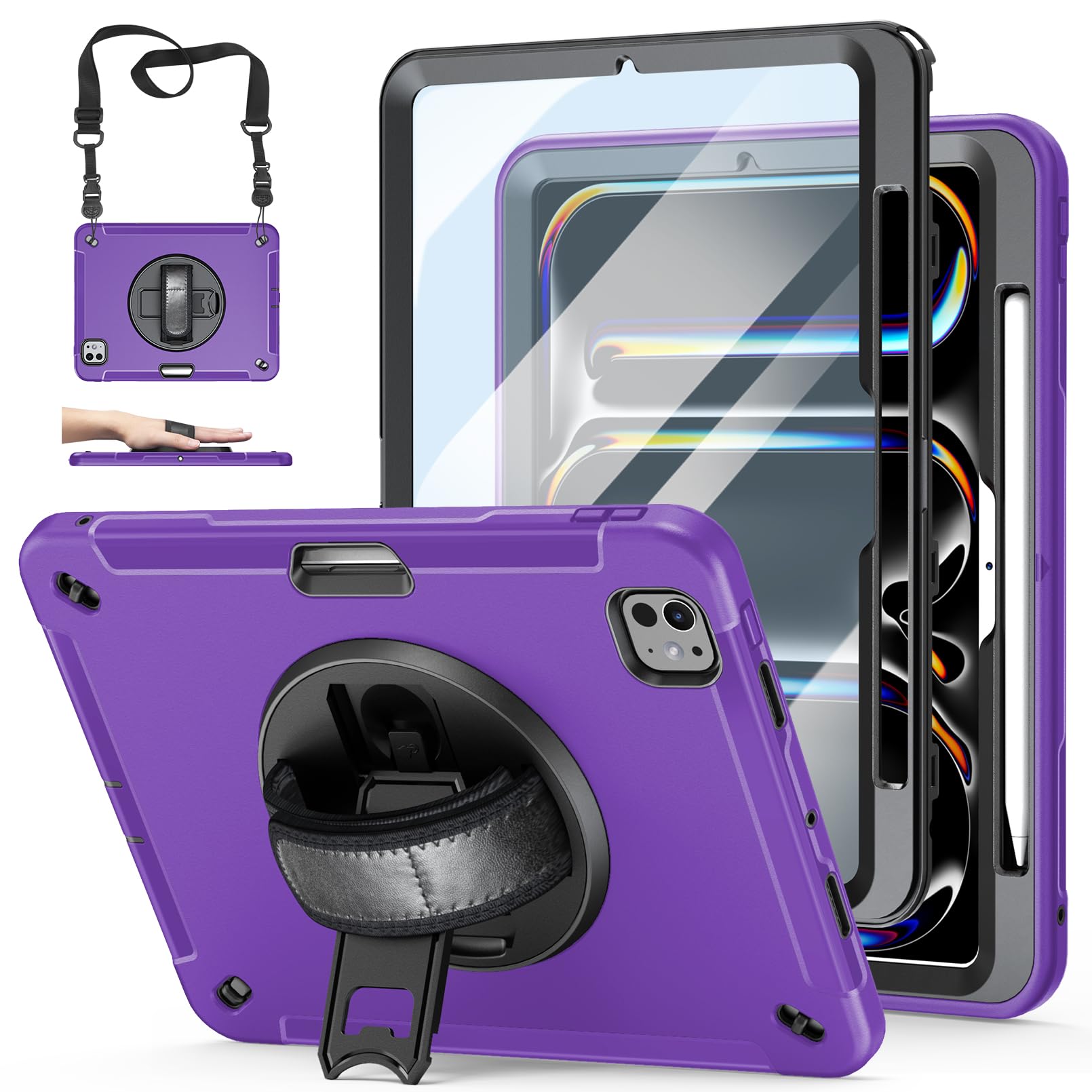 Case For Ipad Pro 11 2024: Tpu Cover For Ipad Pro 11 Inch 5Th Generation With Screen Protector  Stand  Handle  Shoulder Strap  P