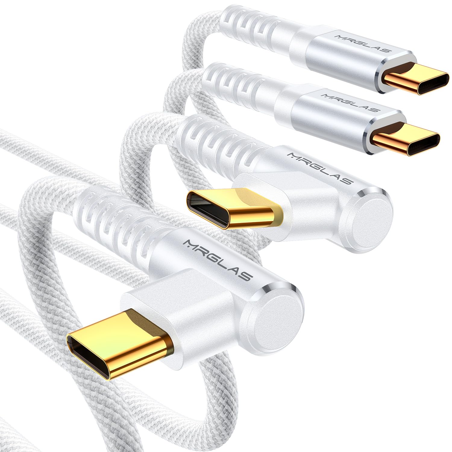 Mrglas Usb C To Usb C Cable 60W 3.2A [2 Pack, 6.6+6.6Ft] Type C Cable Right Angle Gold Plated Nylon Braided Cord For Iphone 16 P