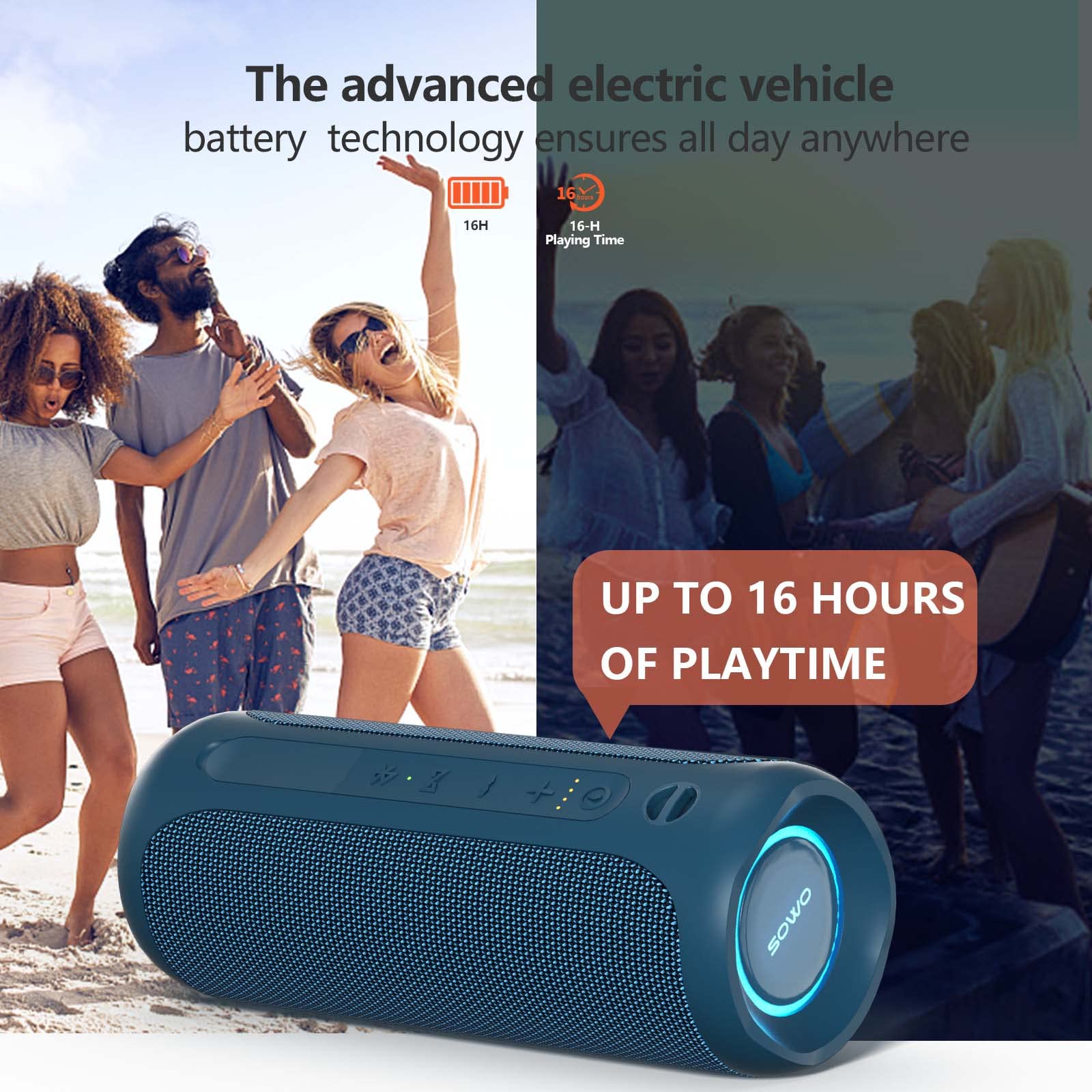 Portable Bluetooth Speaker, Ipx7 Waterproof Wireless Bluetooth Speaker, Bassboom Technology, 25W Loud Stereo Sound, Led Light Wi