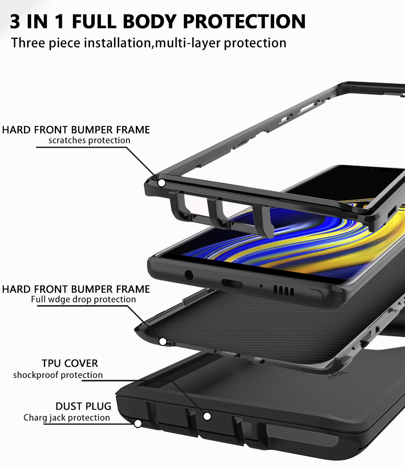 Guirble For Samsung Galaxy Note 9 Case,Dropproof Shockproof Galaxy Note 9 Case,Heavy Duty Protective For Samsung Note 9 Case,Not