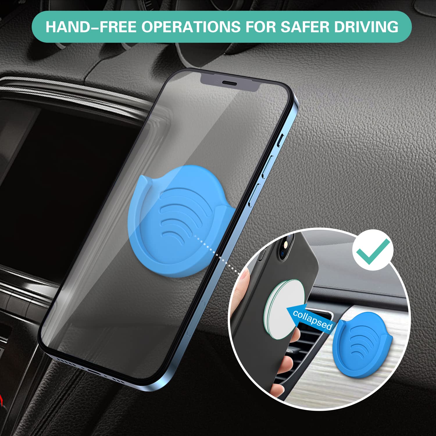 Pop-Tech Phone Grip For Socket Holder, 2 Pack Silicone Car Phone Mount Adhesive For Collapsible Grip & Stand With 3M Adhesive Re