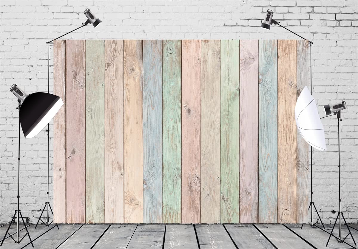 Beleco 7X5Ft Fabric Colorful Wood Backdrop Easter Pastel Colored Wood ...