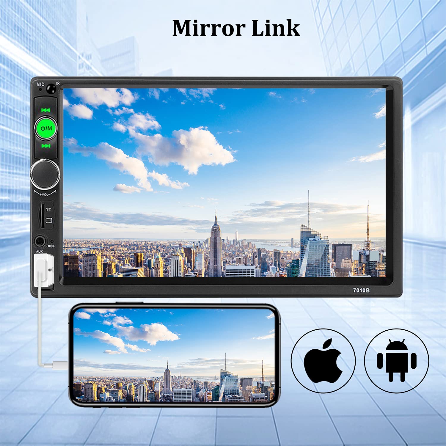 Double Din Bluetooth Car Stereo 7 Inch Car Mp5 Player Digital Touch Screen Display Multimedia Fm Radio Receiver Usb/Aux In/Sd In 2 Din Autoradio Phone Mirror Link Support Backup Camera+Remote Control