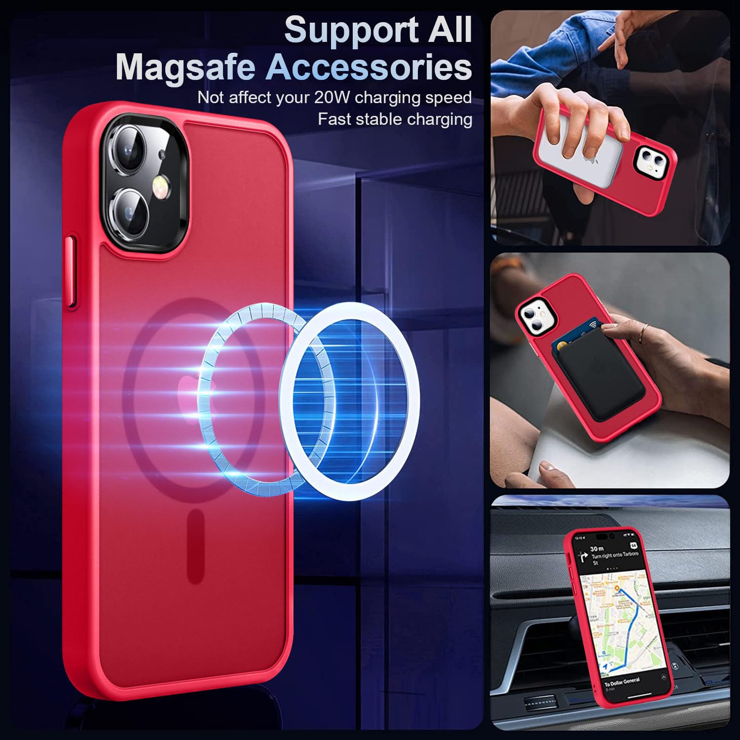 Mocca Strong Magnetic For Iphone 11 Case,[Compatible With Magsafe][Glass Screen Protector+Camera Lens Protector] Slim Thin Shock