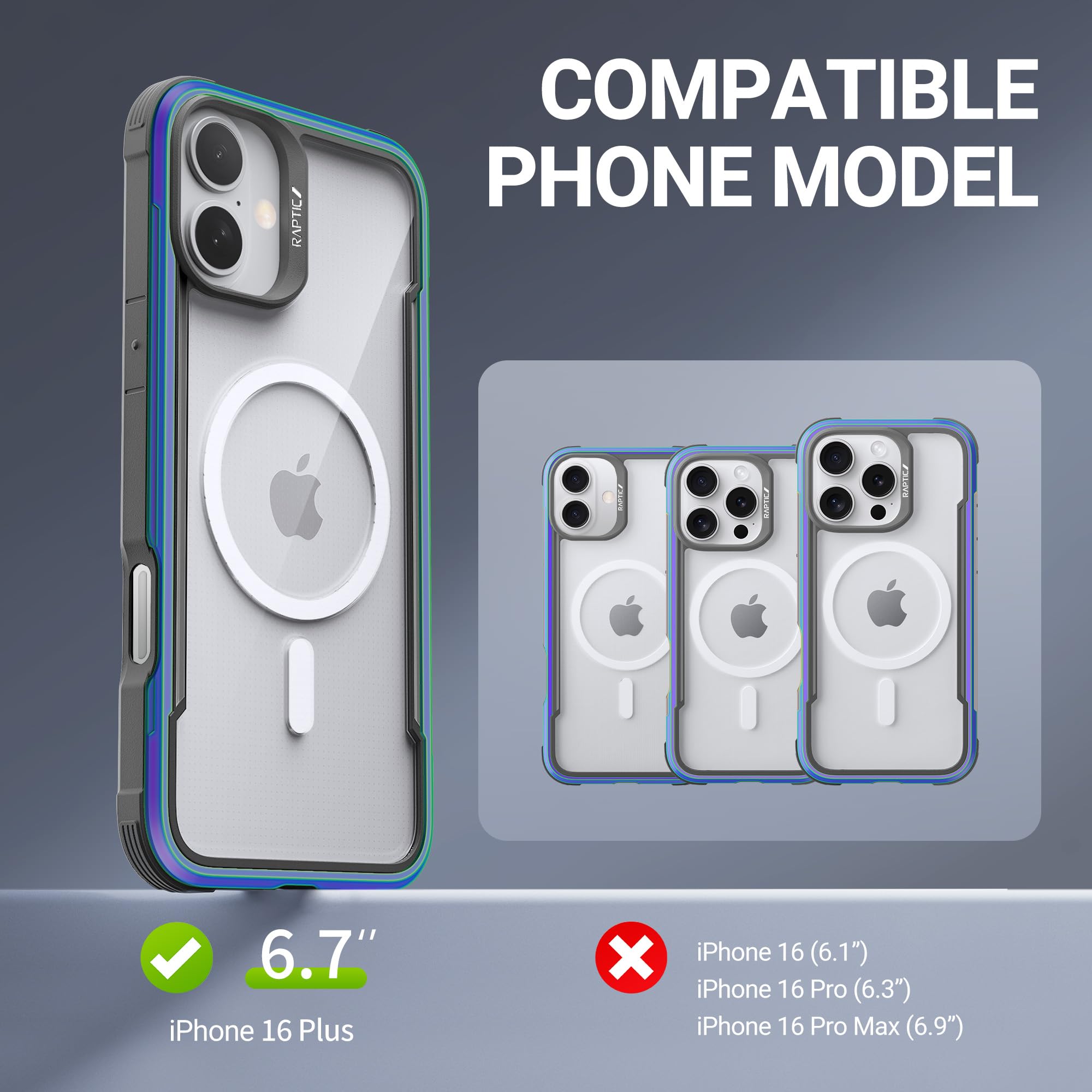 Raptic Shield Magnetic For Iphone 16 Plus Case, Compatible With Magsafe, [For 2024 Capture Button Shockproof Clear Case], Milita