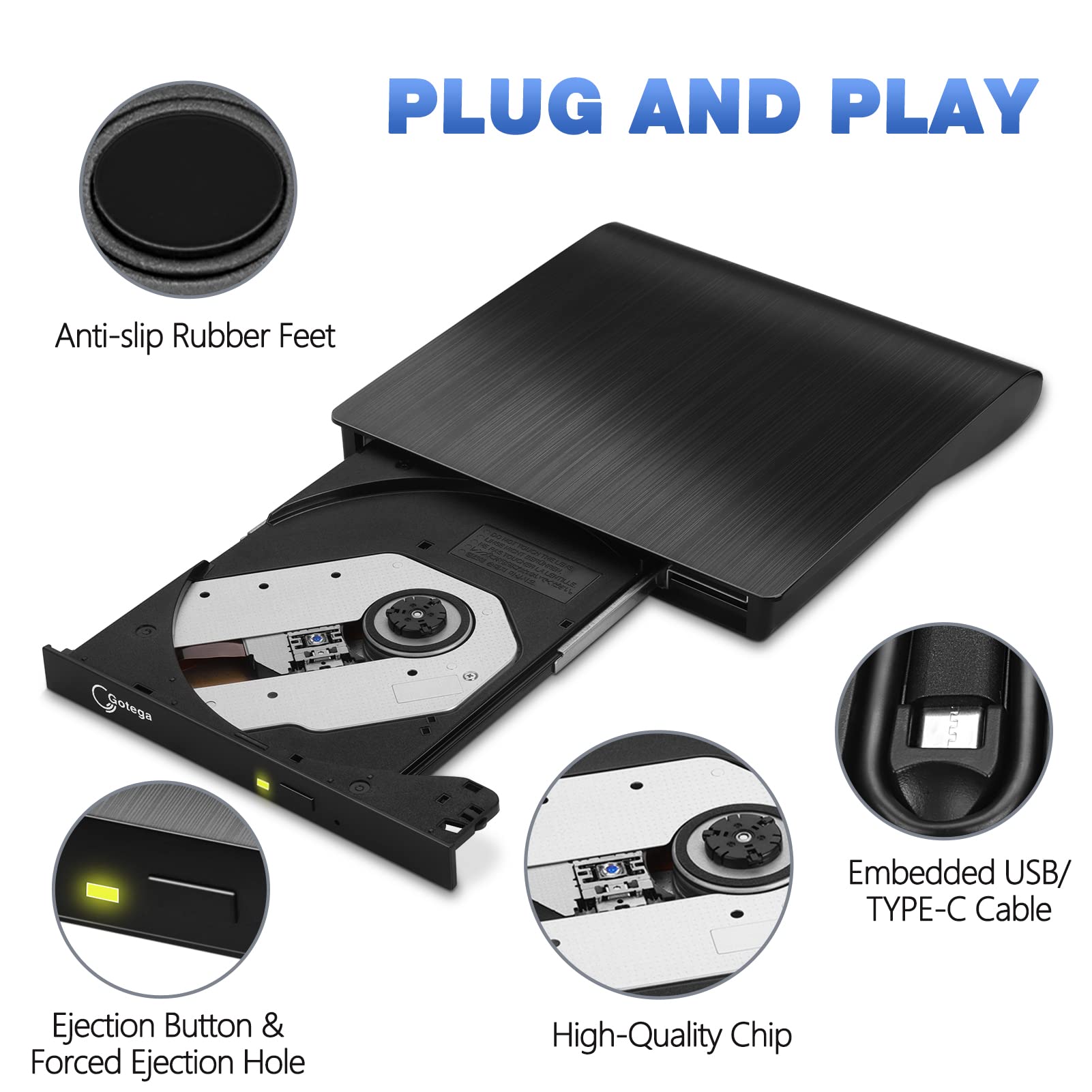 External Dvd Drive Usb 3.0 Type C Usb C Portable Cd/Dvd +/ Rw Disk Drive External Dvd Player For Laptop Cd/Dvd Rom Burner Reader