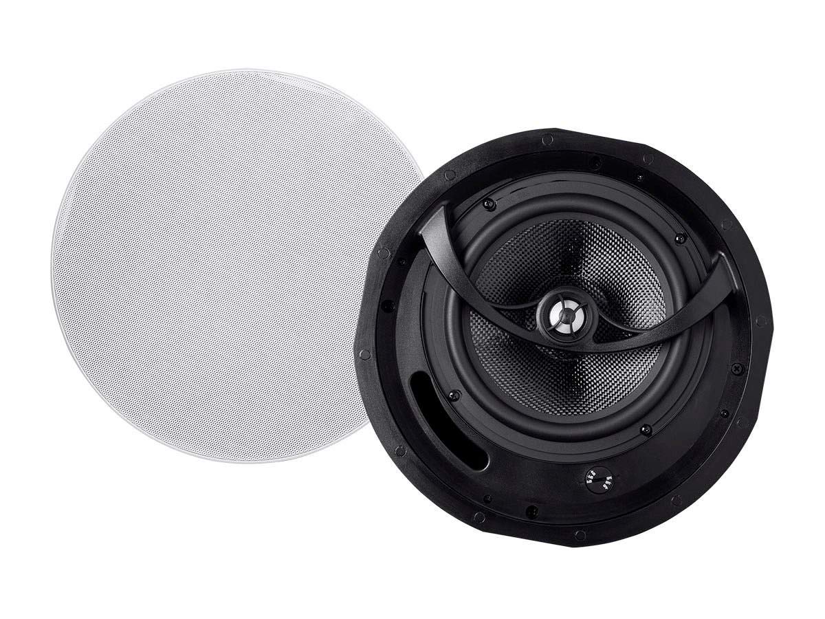 Monoprice Alpha 2-Way Ceiling Speakers - 6.5 Inch (Pair) Carbon Fiber, Paintable Magnetic Grille, Louder with Less Power, Non An