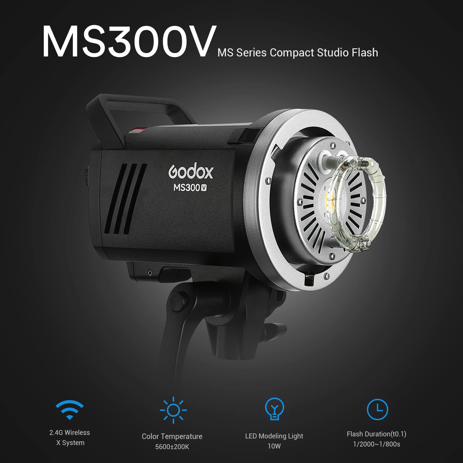 Godox Ms300V Ms300 V Compact Studio Strobe Flash Light, Portable Photography Flash 300W 110V, 2.4G X System, 10W Led Modeling La