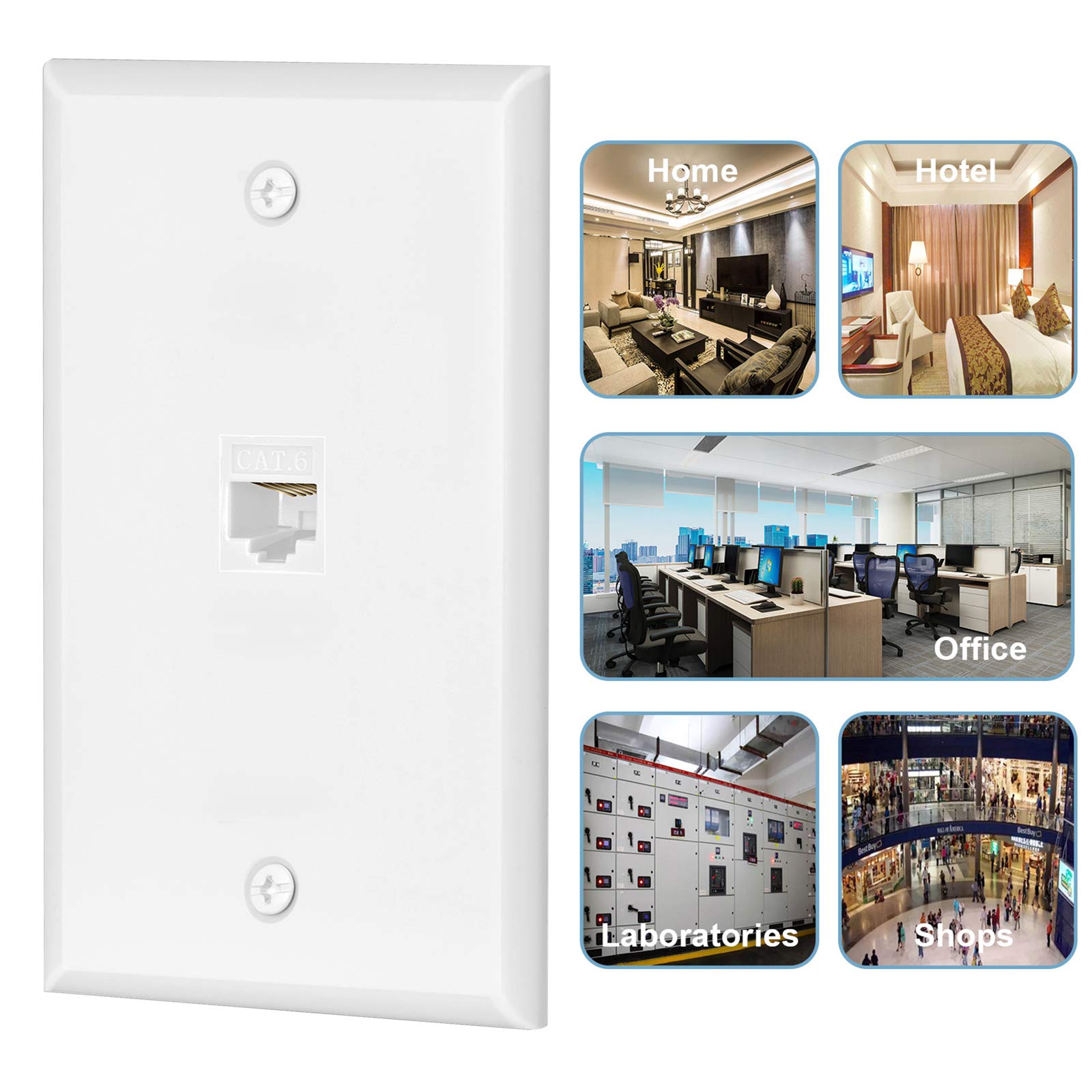 Huahenght Cat6 Ethernet Wall Plate Outlet 1 Port Rj45 Network Female To Female Keystone Wall Coupler Jack Plate (1 Cat6 4 Packs,