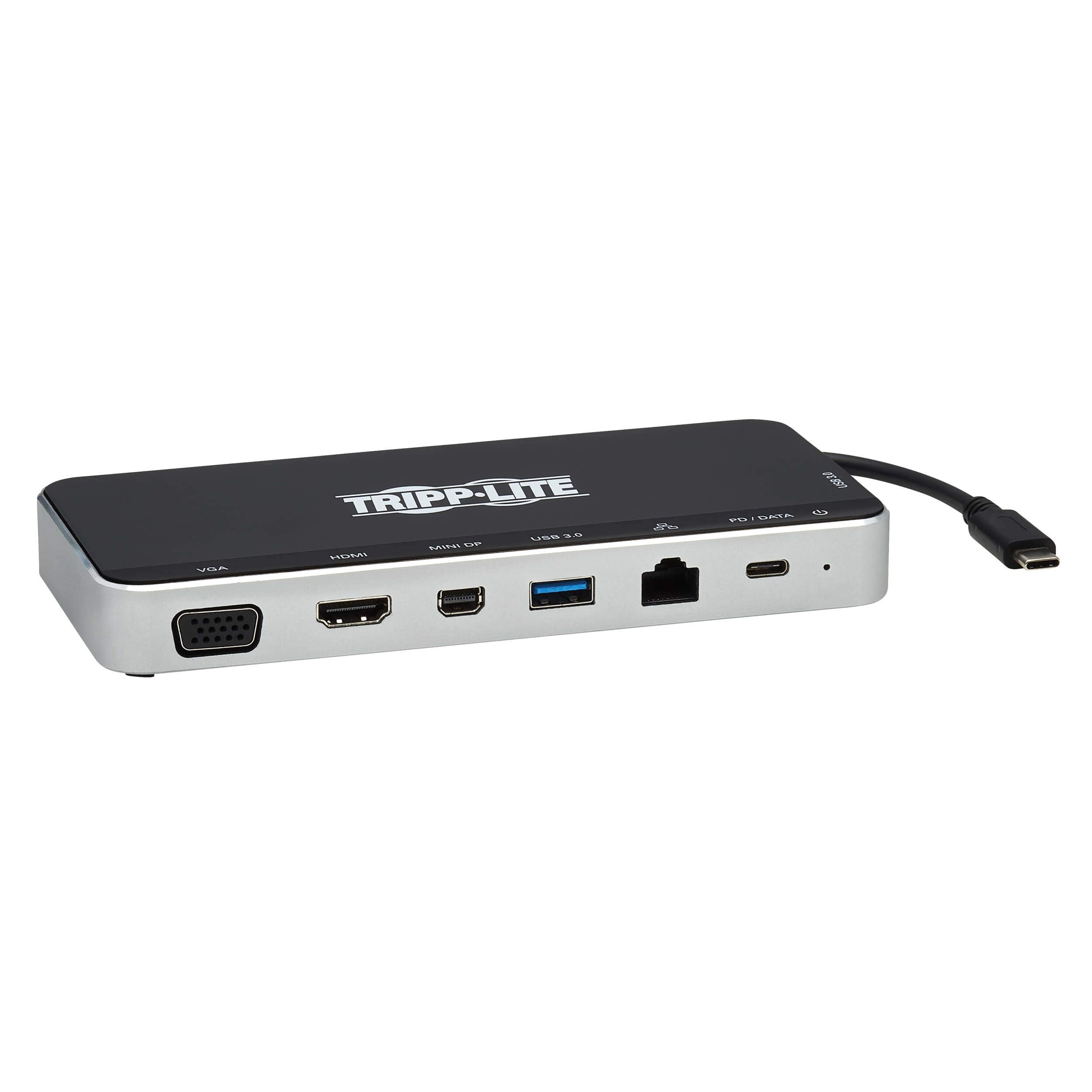 Tripp Lite USB-C Dock, 3 Monitor Display, USB Type C Hub Adds 4K HDMI, mDP, VGA, USB 3.2 Gen 1, USB-A, USB-C, GbE, 60W PD Chargi