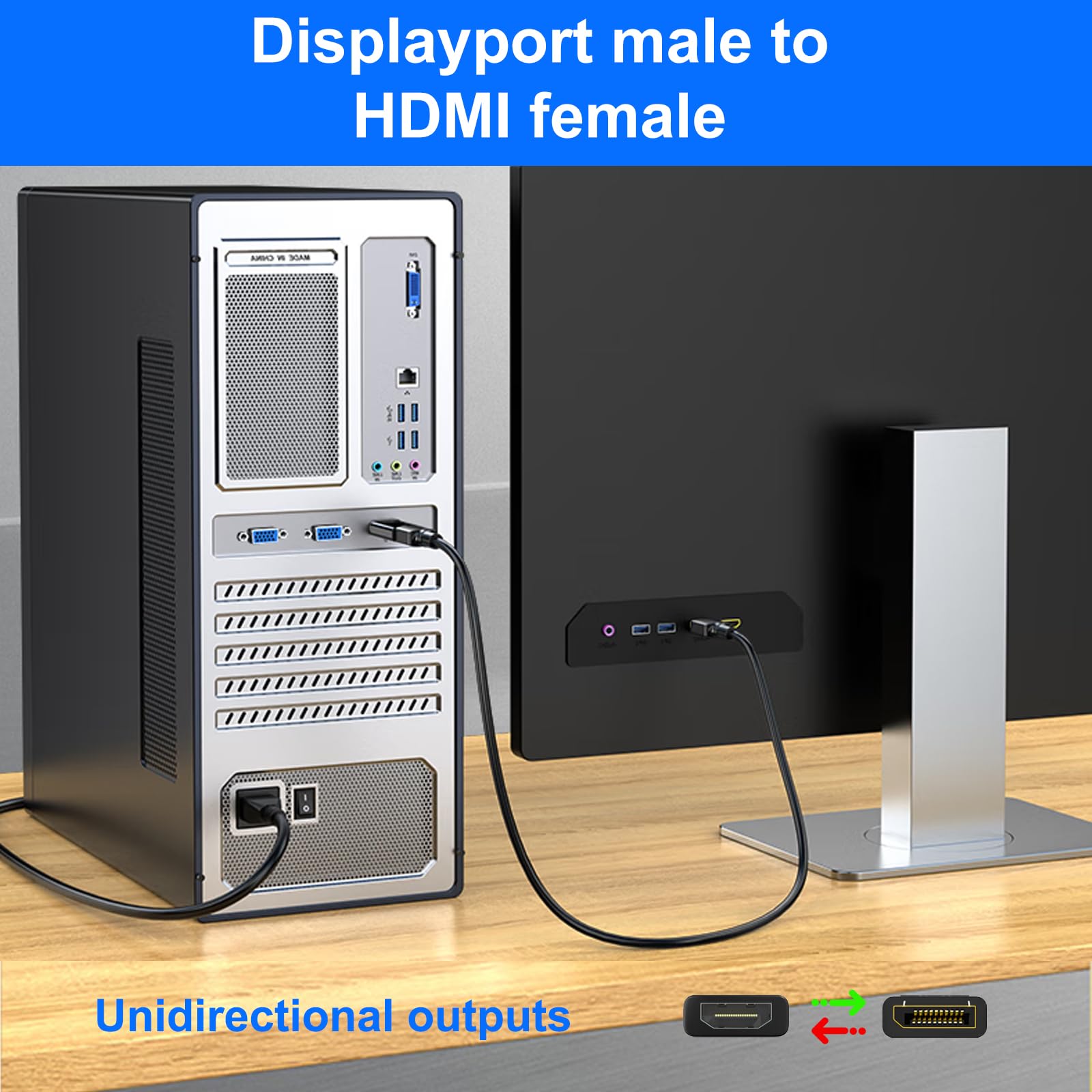 Nolyth 4K Displayport To Hdmi Adapter 2 Pack, Uni Directional Dp Pc To Hdmi Monitor Converter, Compatible With Lenovo, Dell, Hp