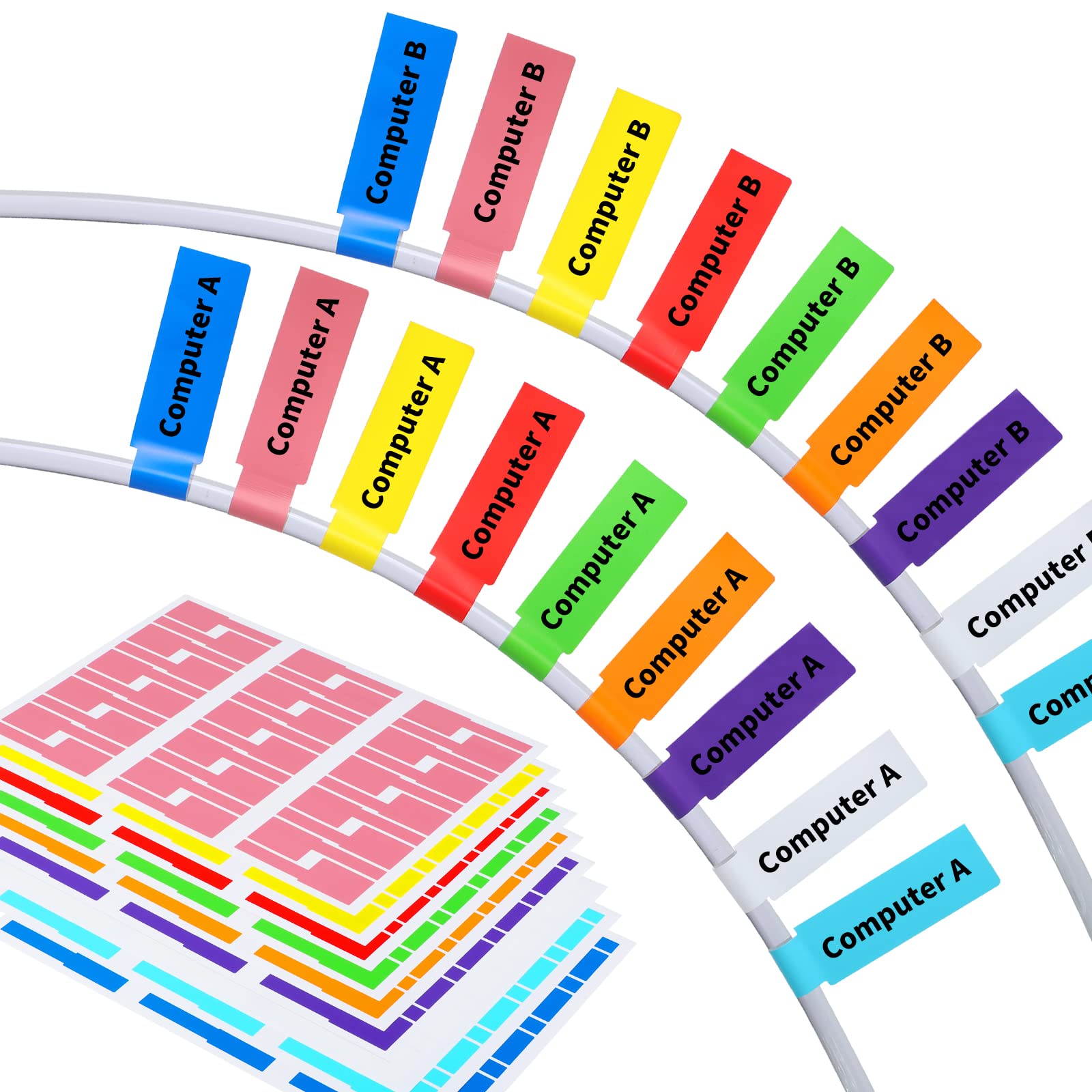 Hivihata 540 Cable Labels Management, Waterproof And Durable, 9 Colors & 2 Sheets, Cord Organizer Tags For Electronics, Charger