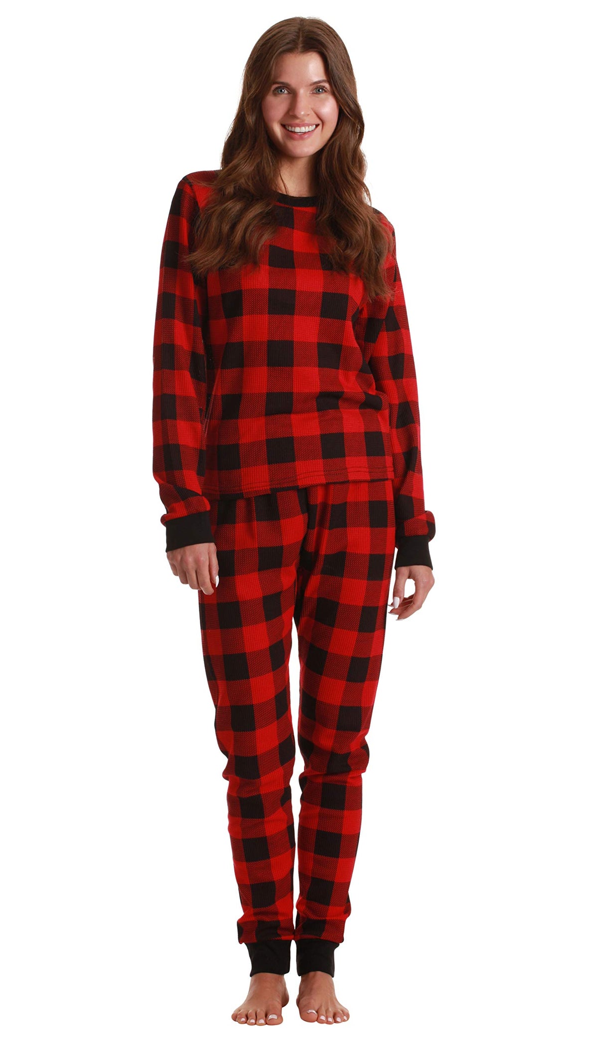 Just Love Printed Thermal Crew Neck Pajamas Set 6874 10195 Red 2X