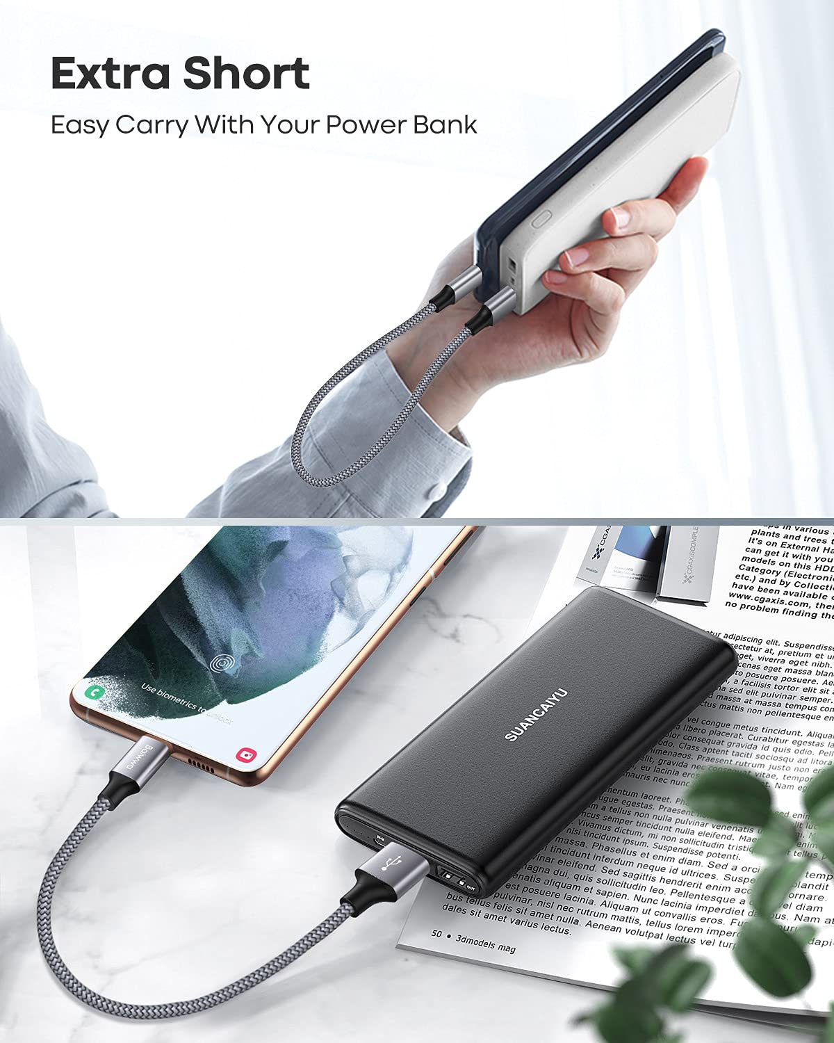 Short Usb C Cable [3 Pack, 1Ft], Baiwwa 3A Fast Charging Usb A To Type C Cord Braided Charger Compatible With Samsung Galaxy S22 S22+ S21 S21+ S21 Ultra S20 S10 S9 Plus Note 20 A72 A71 A52 A51 A20 A11