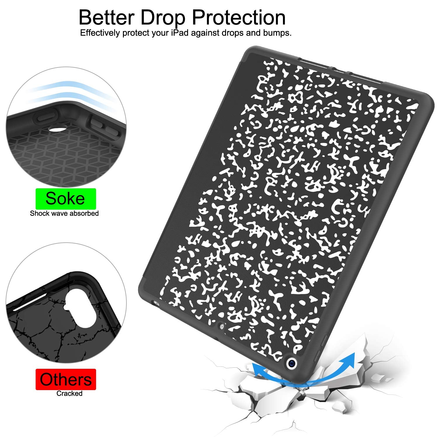 Soke Case For Ipad 9Th Generation 2021/8Th Gen 2020/7Th Gen 2019 With Pencil Holder   Premium Shockproof Case With Soft Tpu Back Cover & Auto Sleep/Wake For Ipad 10.2 Inch, Book Black