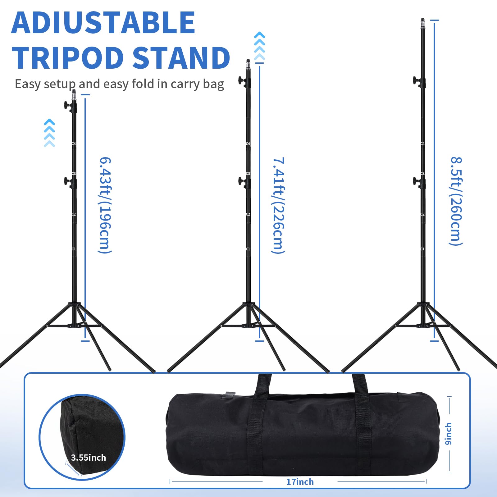 Maxztill T-Shape Backdrop Stand 8.5X5Ft(2.6X1.5M) Adjustable Photo Studio Background Stand Support Kit With 4 Backdrop Clamps An