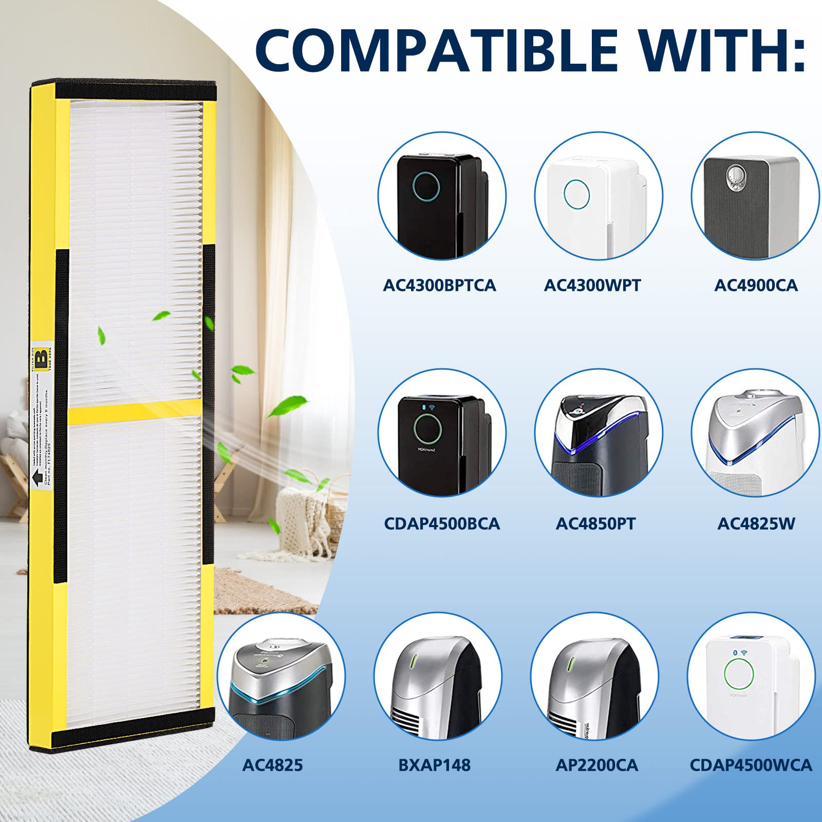 Flt4825 Filter B True Hepa Replacement Compatible With Air Purifier Models Ac4825 Ac4300 Ac4800 Ac4850Pt Ac4900Ca Ac4820 Ap2200C