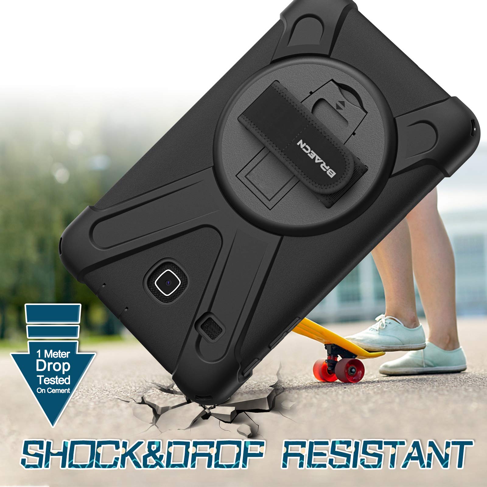 Braecnstock Samsung Galaxy Tab E 8.0 Case (Sm T375/T377/T378),Shockproof Durable Protective Cover With 360 Kickstand&Hand Strap,