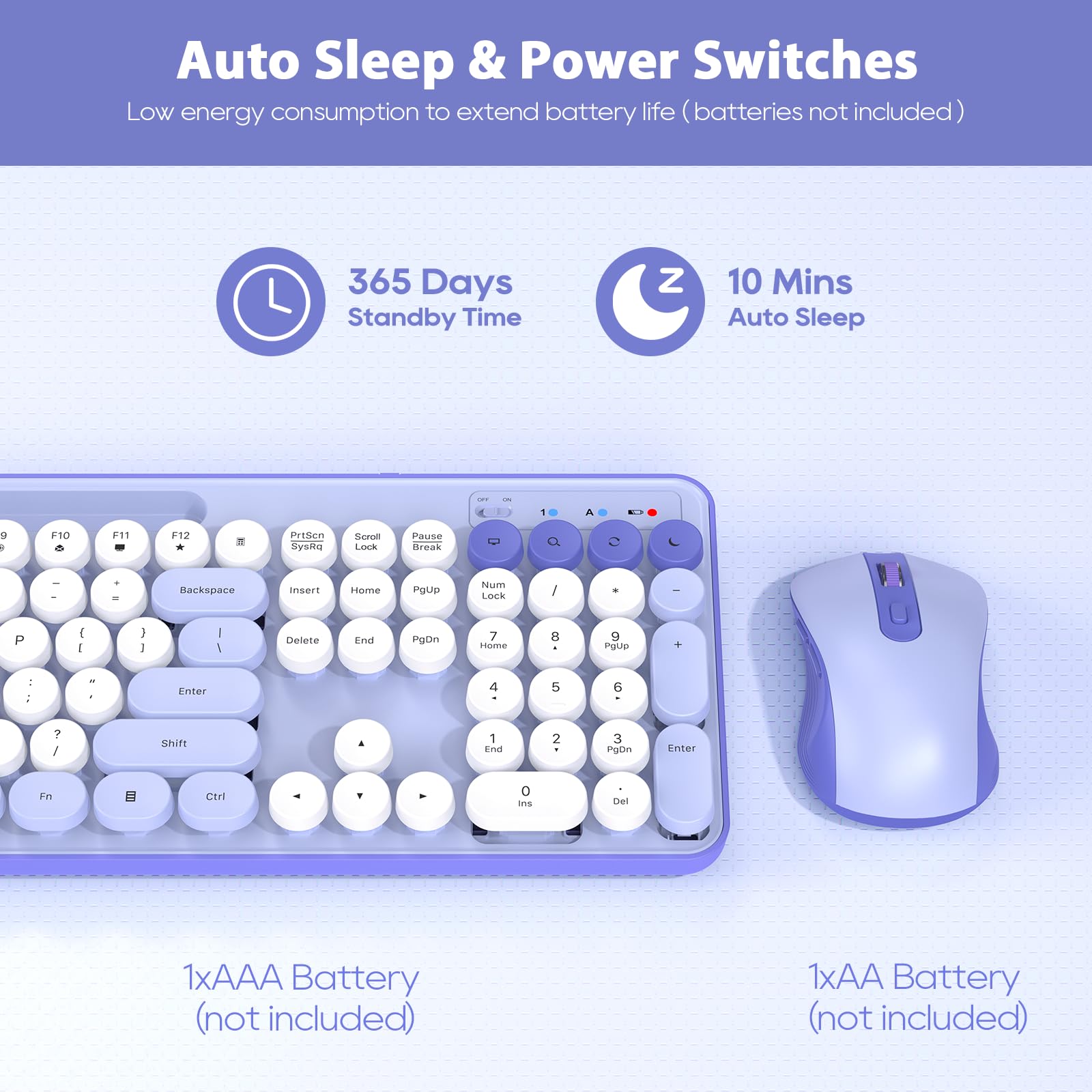 Wireless Keyboard And Mouse Combo, Retro Round Keycaps, Cute Full Size Typewriter Keyboard With Phone Holder, Sleep Mode, Click