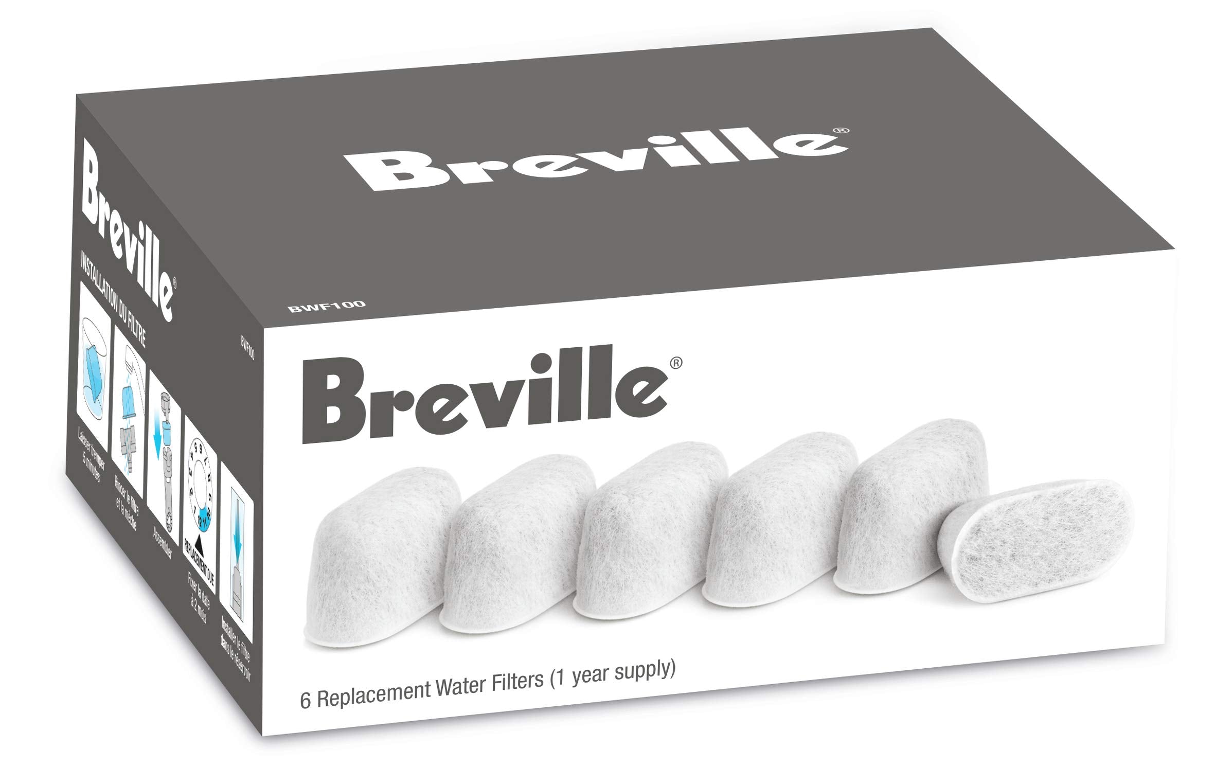 Breville Charcoal Filters, 6 Pack, For Use With The Breville Barista Pro (Bes878), Breville Barista Express (Bes870), And Breville Infuser (Bes840) Espresso Machines