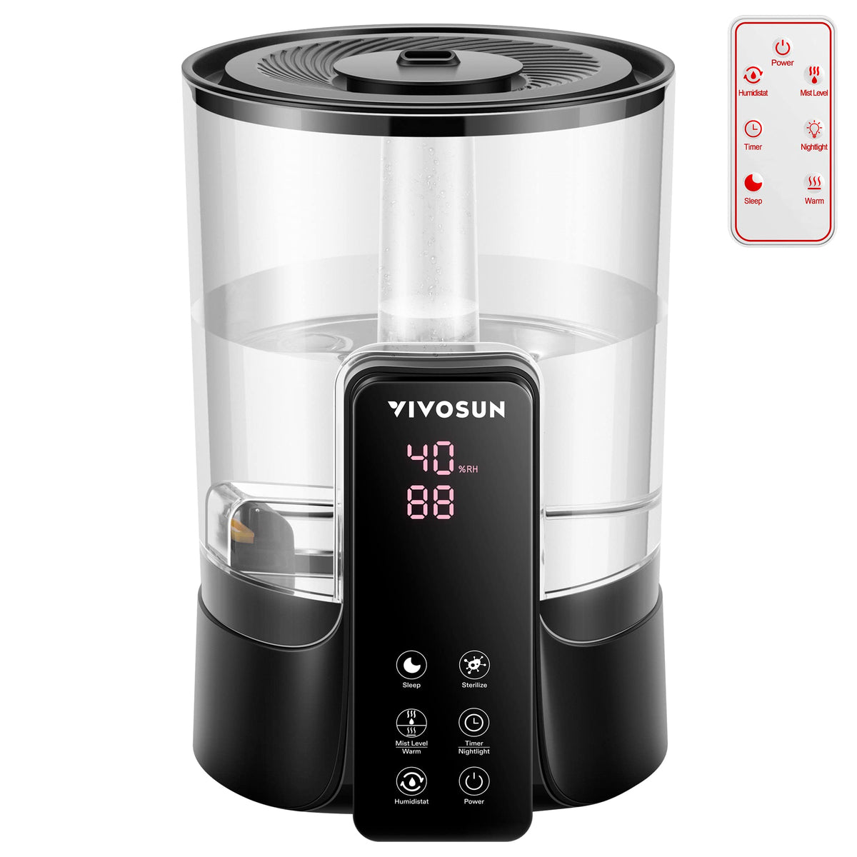 Vivosun Air Humidifier, 6L 2 In 1 Top Fill Cool & Warm Mist Humidifier, Indoor Ultrasonic Humidifier With Essential Oil Box & Re