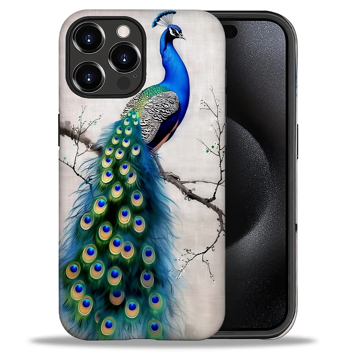 WANKBLC Compatible with iPhone 16 Pro Max Matte Case, Cute Peacock Tree Art Pattern for Girl Full Body Design Soft Silicone Drop