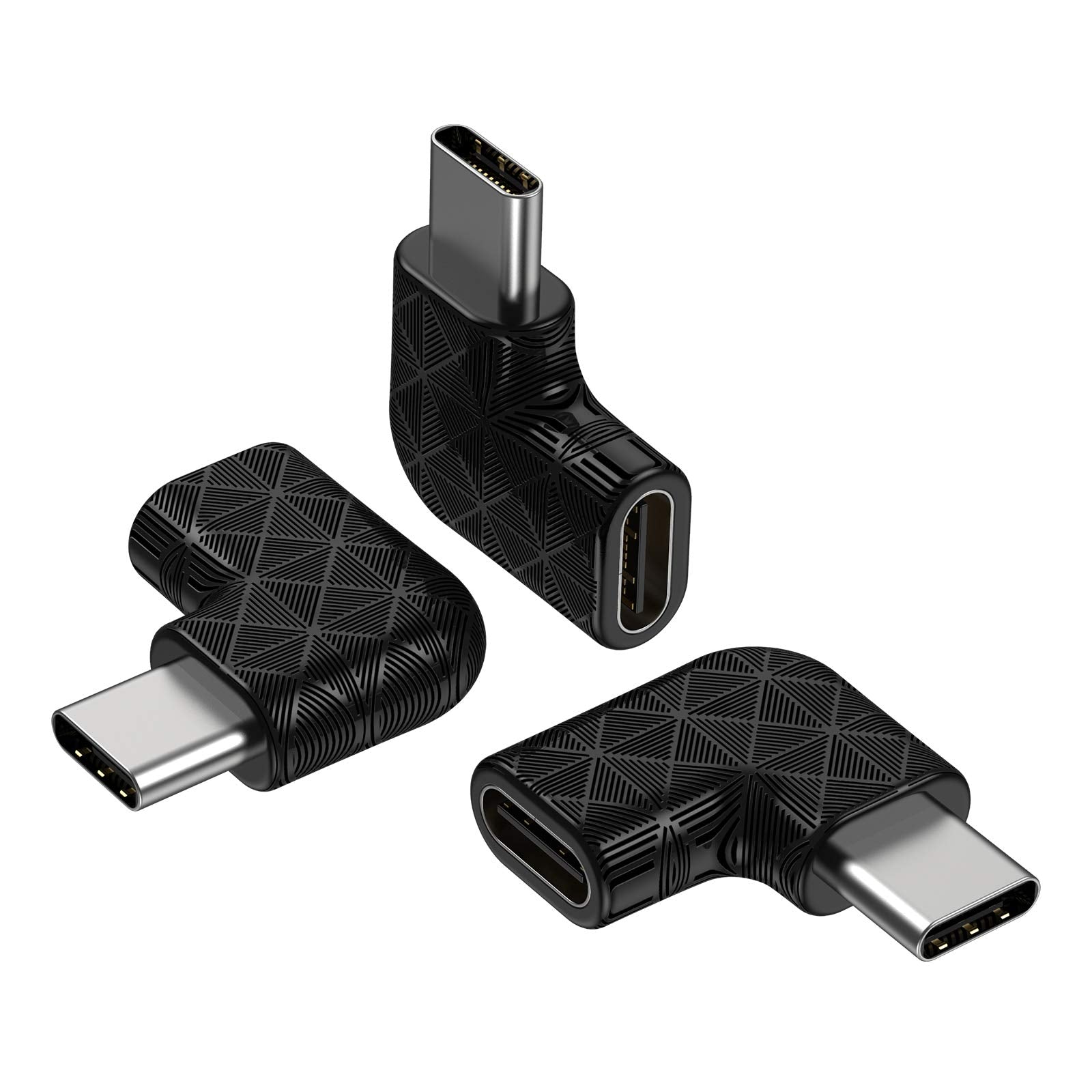 USB C Right Angle Adapter,90 Degree USB C to USB Type-C Male to Female Adapter (3 Pack). Support USB-C 3.1 PD 100W Quick Charge 