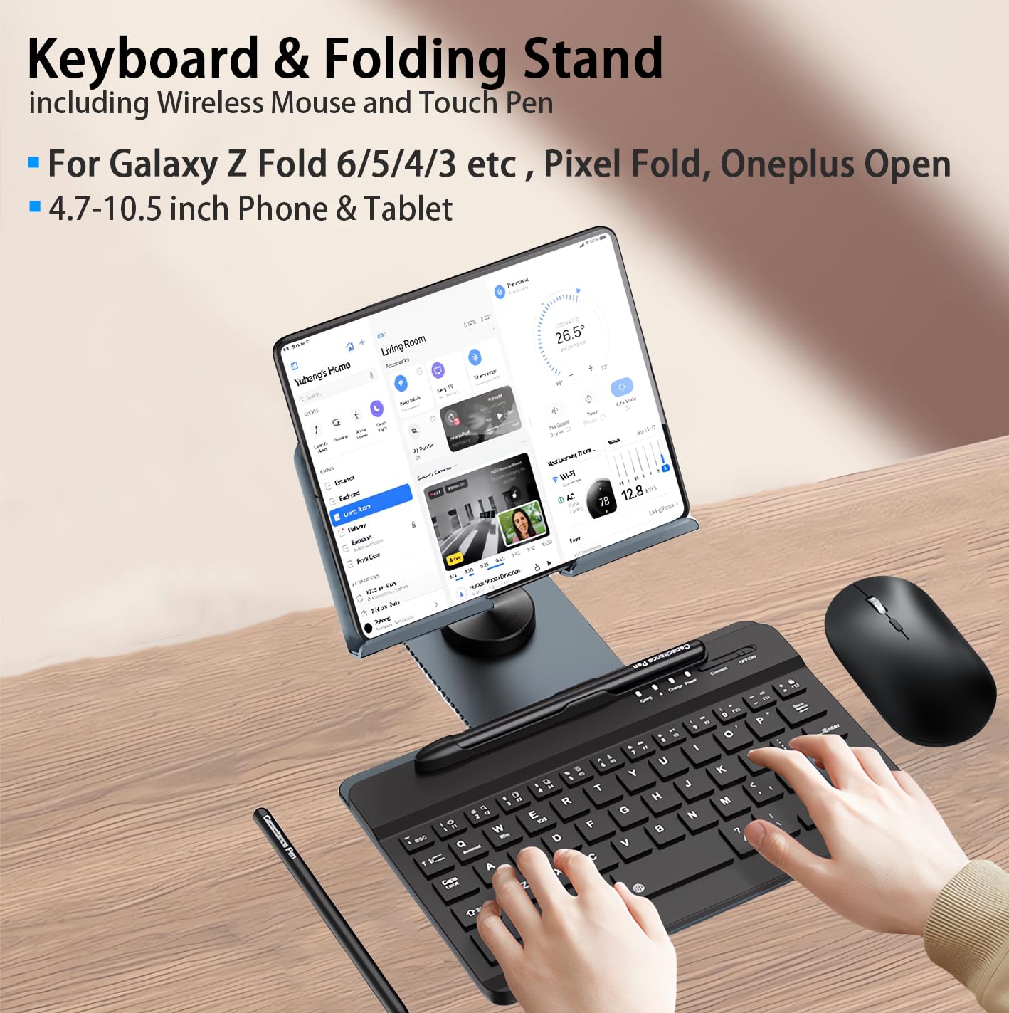 Voppton For Samsung Galaxy Z Fold 6 5 4 Stand Keyboard Mouse, Portable Detachable Bluetooth Keyboard, Foldable Adjustable Desk S