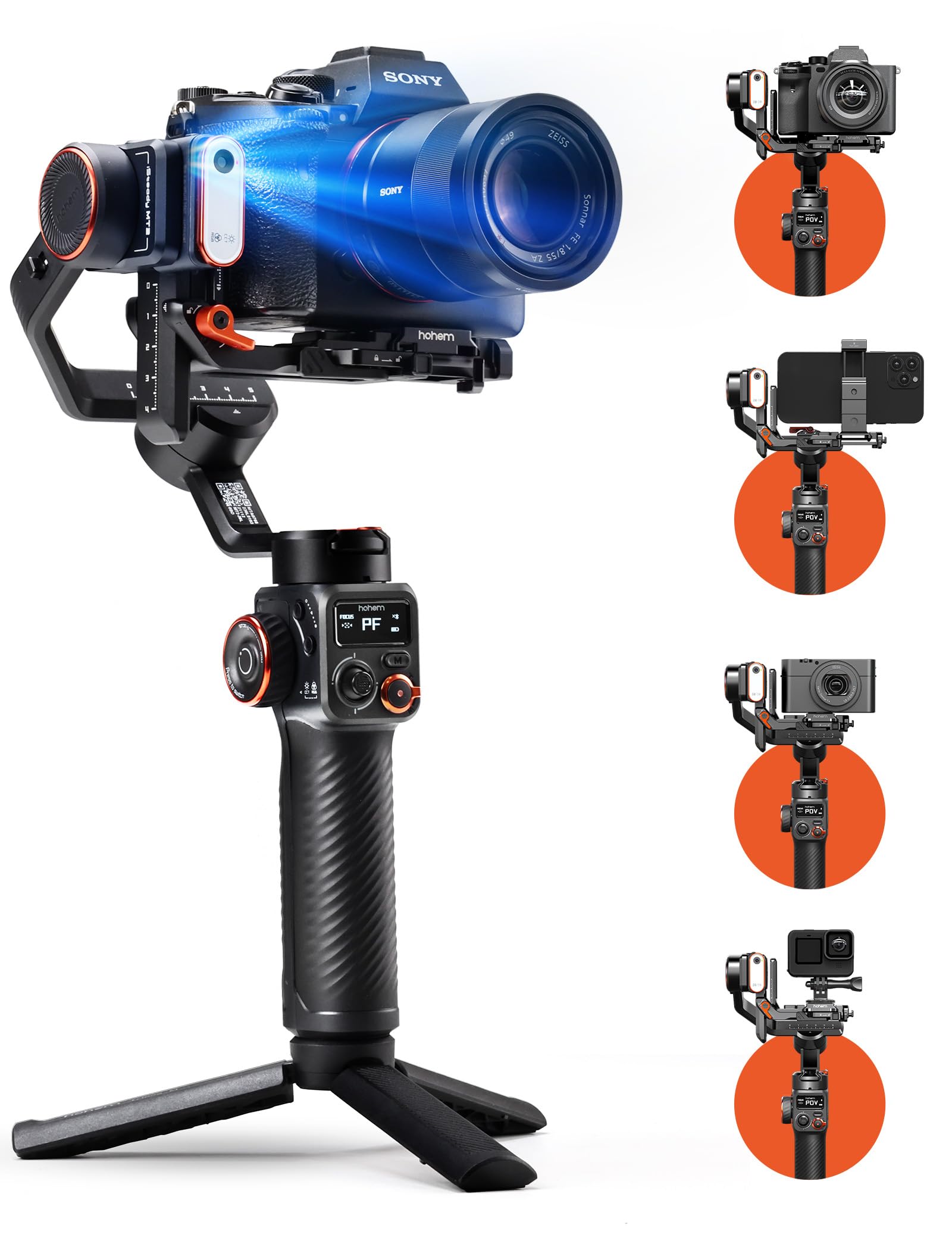 Hohem Isteady Mt2 Kit Gimbal Stabilizer For Camera, Ai Tracker W/Fill Light 3 Axis Gimbal For Mirrorless/Pocket Camera/Action Camera/Smartphone, Camera Stabilizer For Dslr Camera Canon/Nikon/Sony