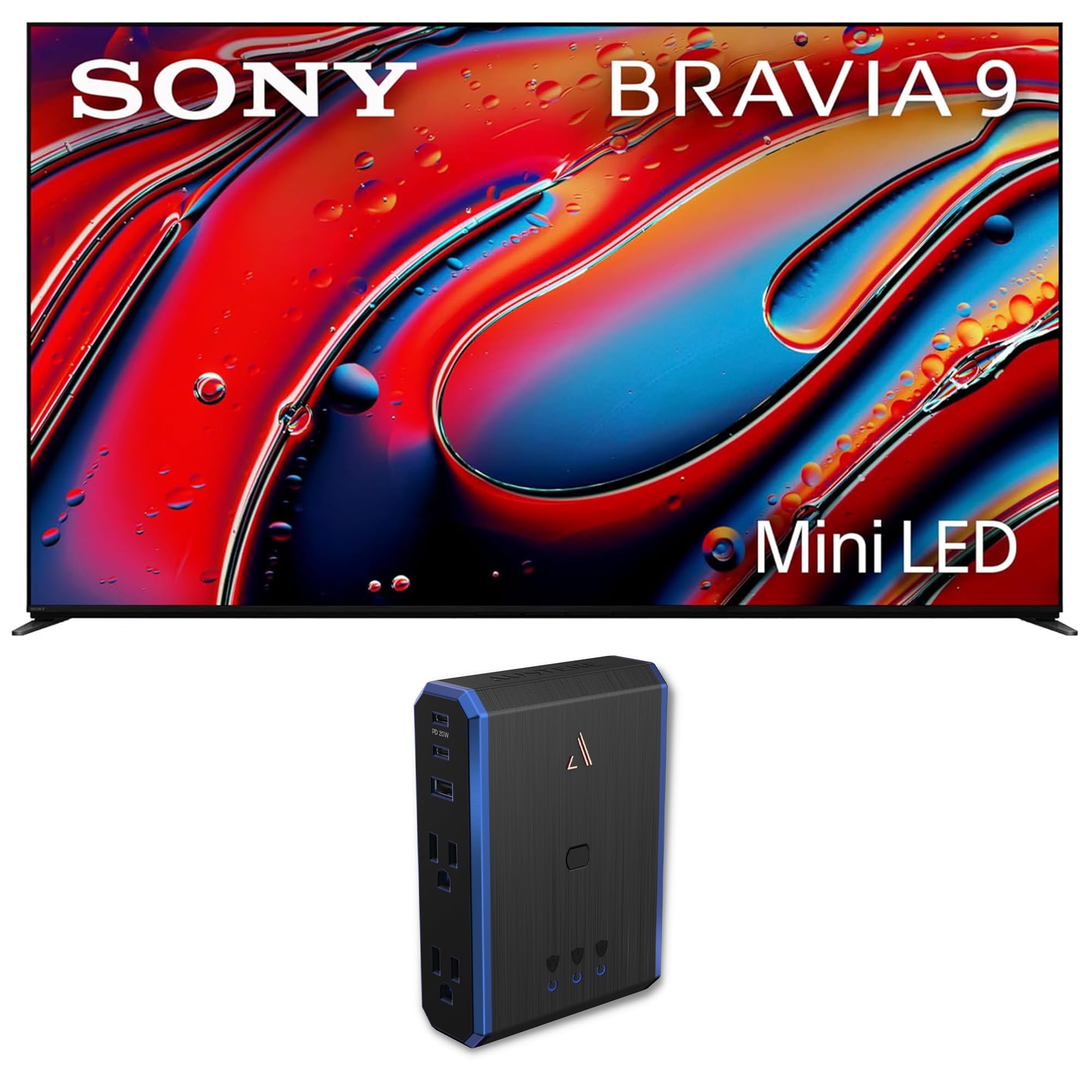 Sony K65XR90 65 Inch XR90 Series Bravia Mini LED HDR QLED 4K Google TV with an Austere 5S-PS4-US1 4-Outlet Power with Omniport U
