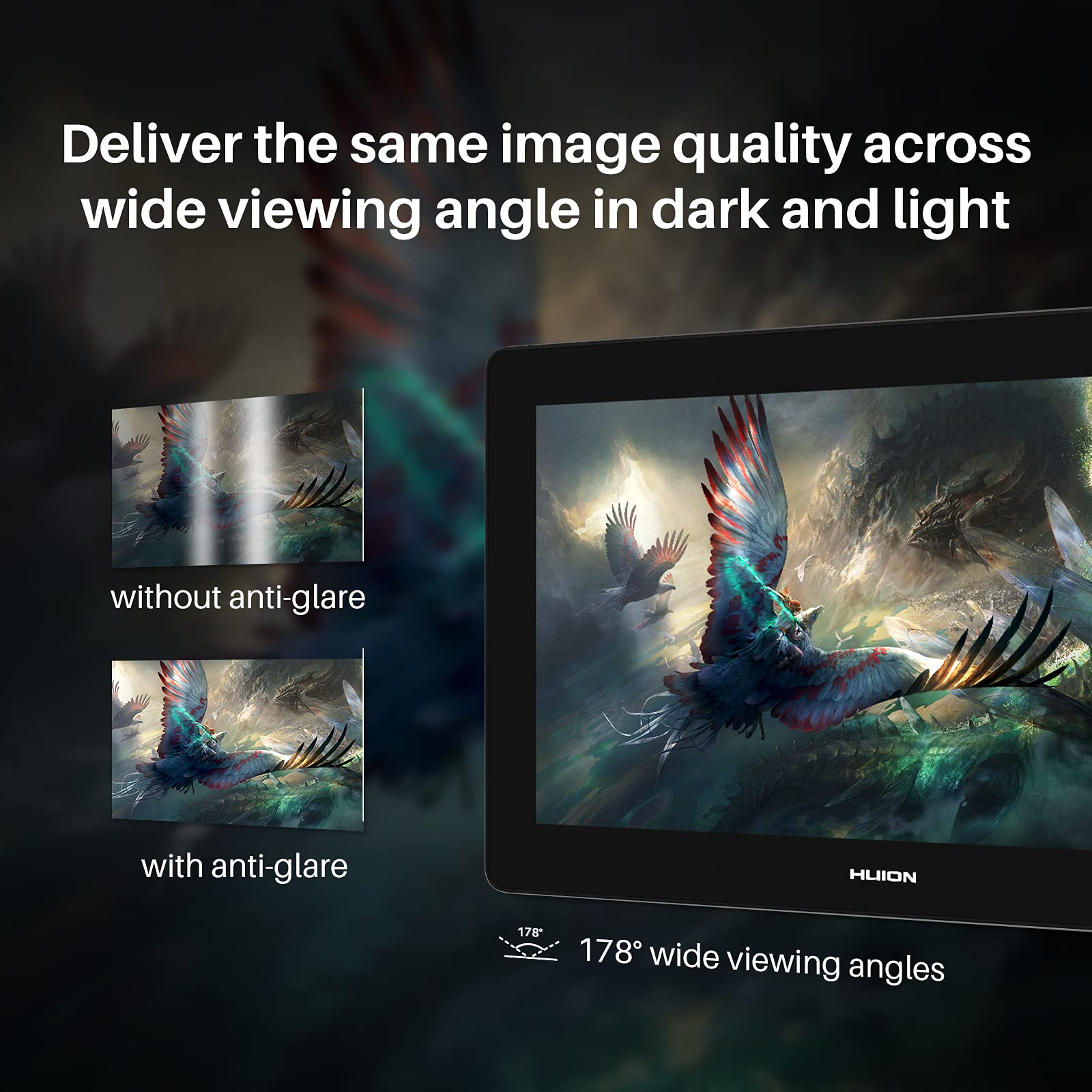 Huion Kamvas Pro 16 Plus 4K Uhd Graphics Drawing Tablet With Screen Full Laminated 145% Srgb Art Tablet With Battery-Free Stylus