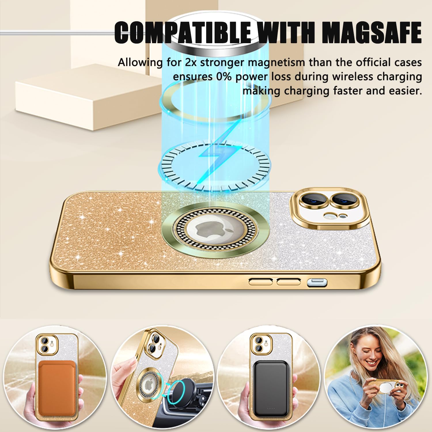 Misscase For Iphone 12 Magnetic Glitter Case Compatible With Magsafe,Full Protection Slim Shockproof Anti Scratch Case With Came
