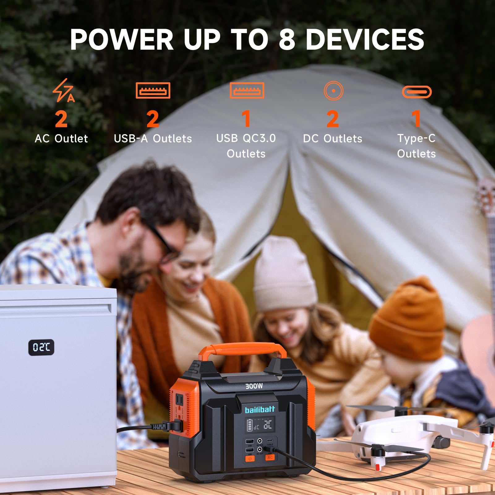 Portable Power Station 300W 257Wh Lithium Battery Bailibatt Small Portable Generator For Home Use Camping Travel Emergency Hunti